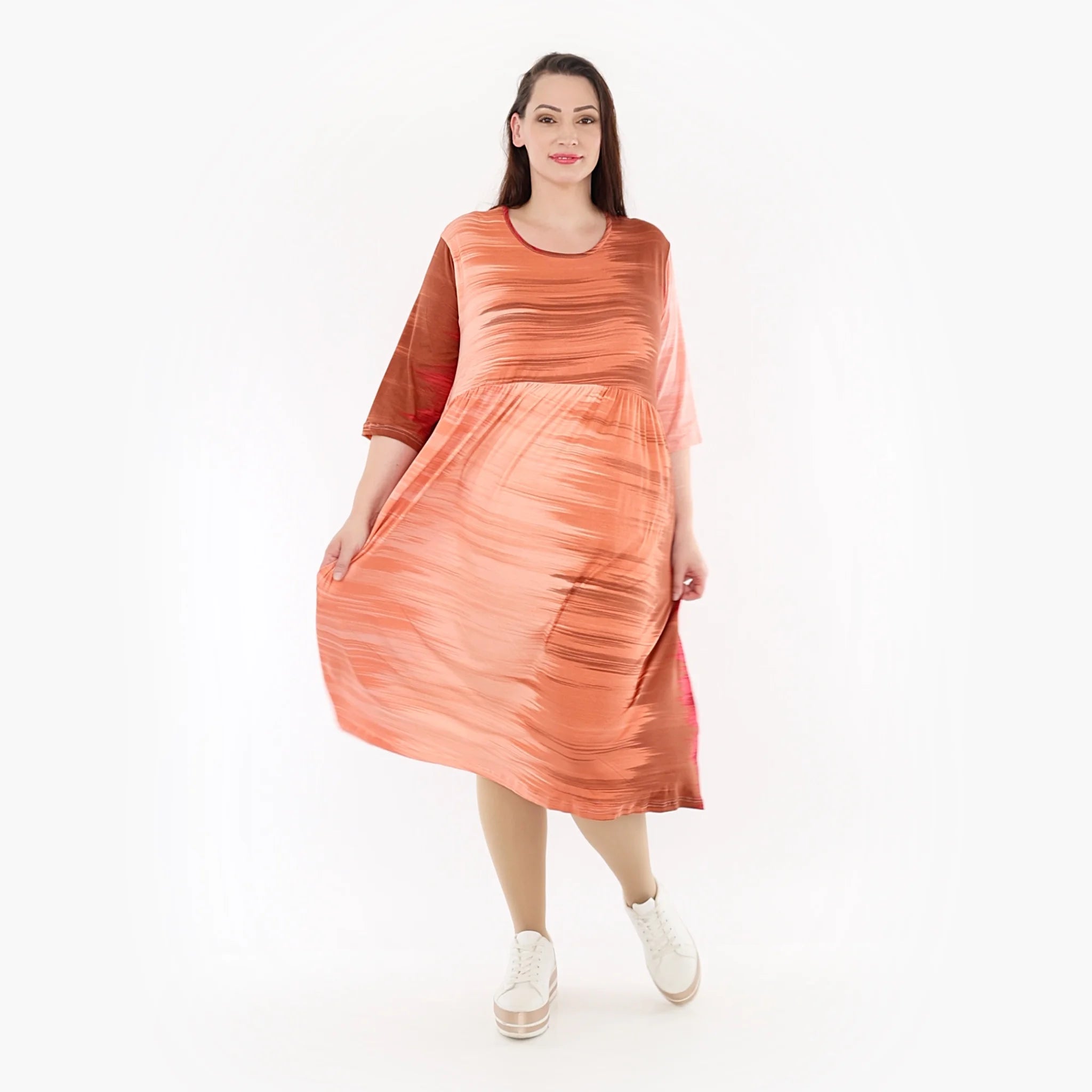  Ballonkleid von AKH Fashion aus Viskose, 1249.06698, Koralle-Orange, Batik, Schick