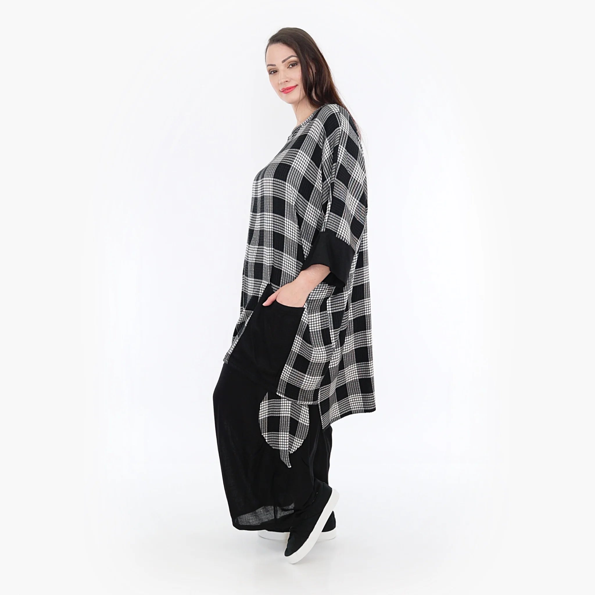  AKH Fashion Bigshirt in kastiger Form, aus Viskose, 1269.06925, Grau-Weiß-Schwarz, Schick