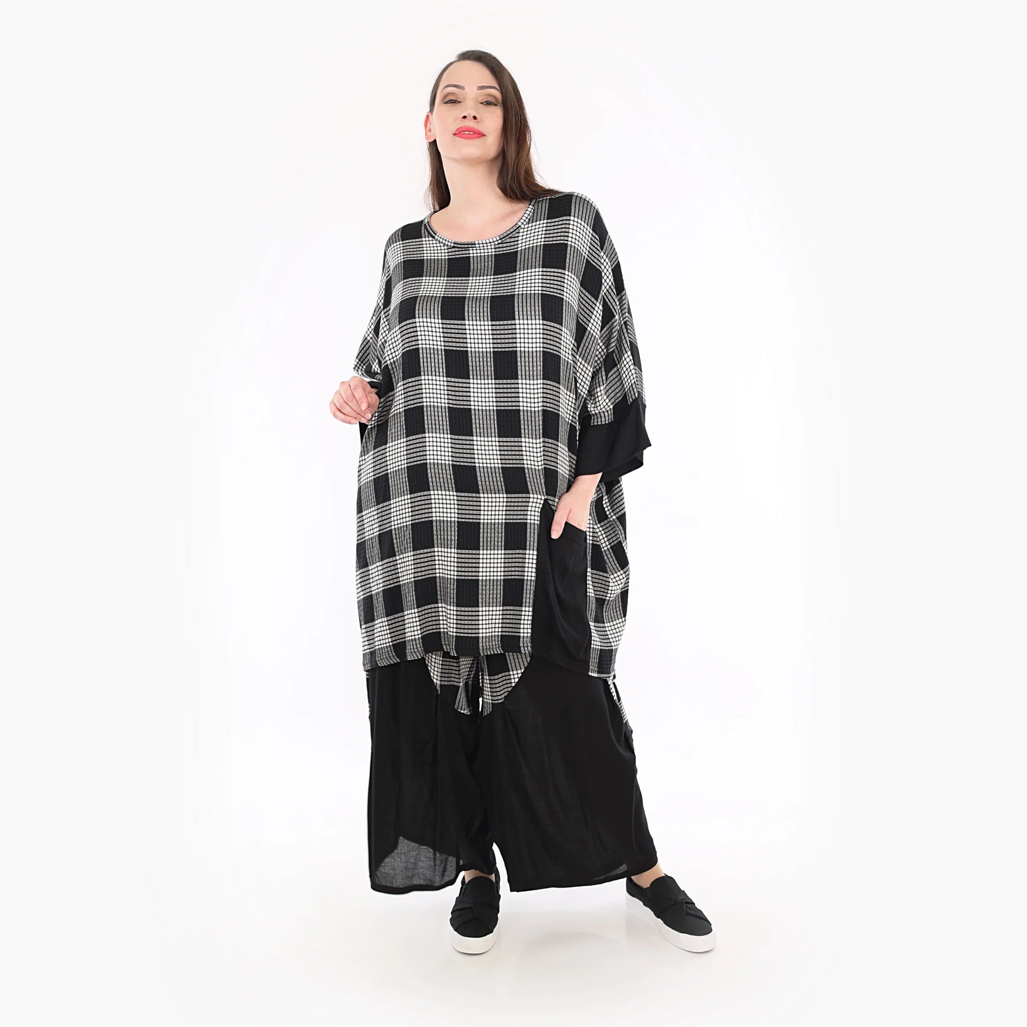  AKH Fashion Bigshirt in kastiger Form, aus Viskose, 1269.06925, Grau-Weiß-Schwarz, Schick