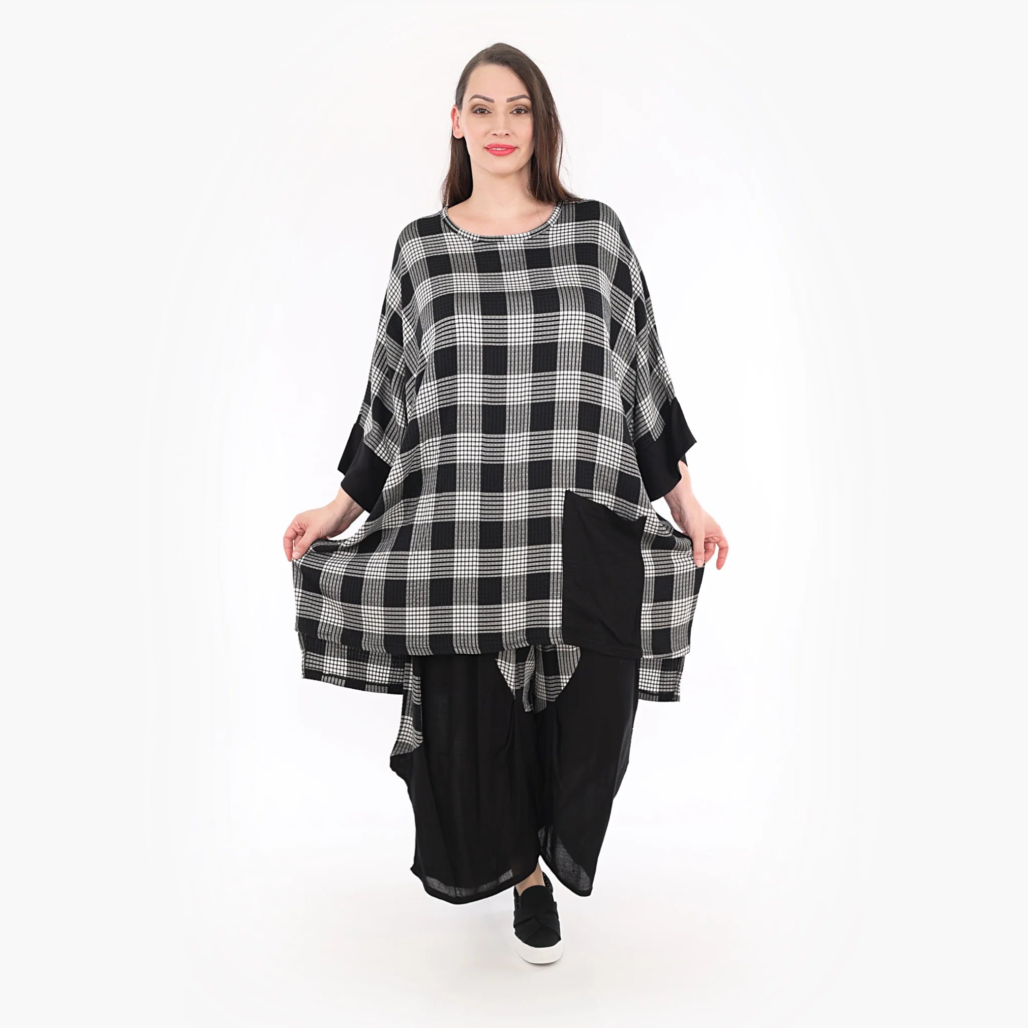  AKH Fashion Bigshirt in kastiger Form, aus Viskose, 1269.06925, Grau-Weiß-Schwarz, Schick