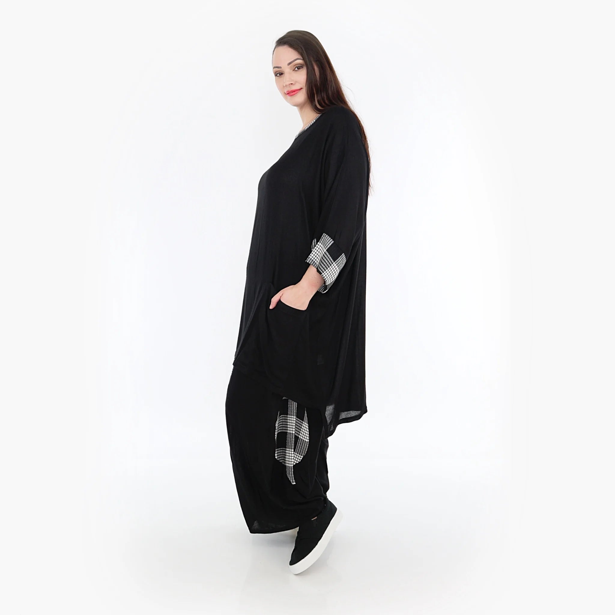  AKH Fashion Bigshirt in kastiger Form, aus Viskose, 1269.06925, Schwarz-Grau-Weiß, Schick