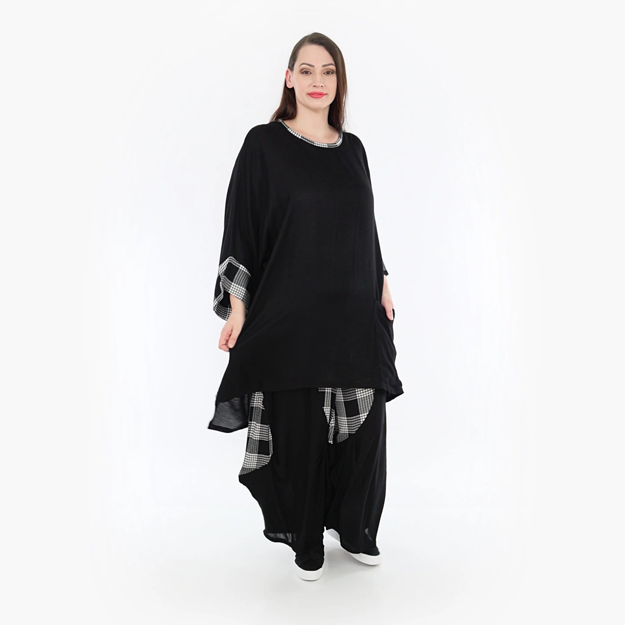  AKH Fashion Bigshirt in kastiger Form, aus Viskose, 1269.06925, Schwarz-Grau-Weiß, Schick