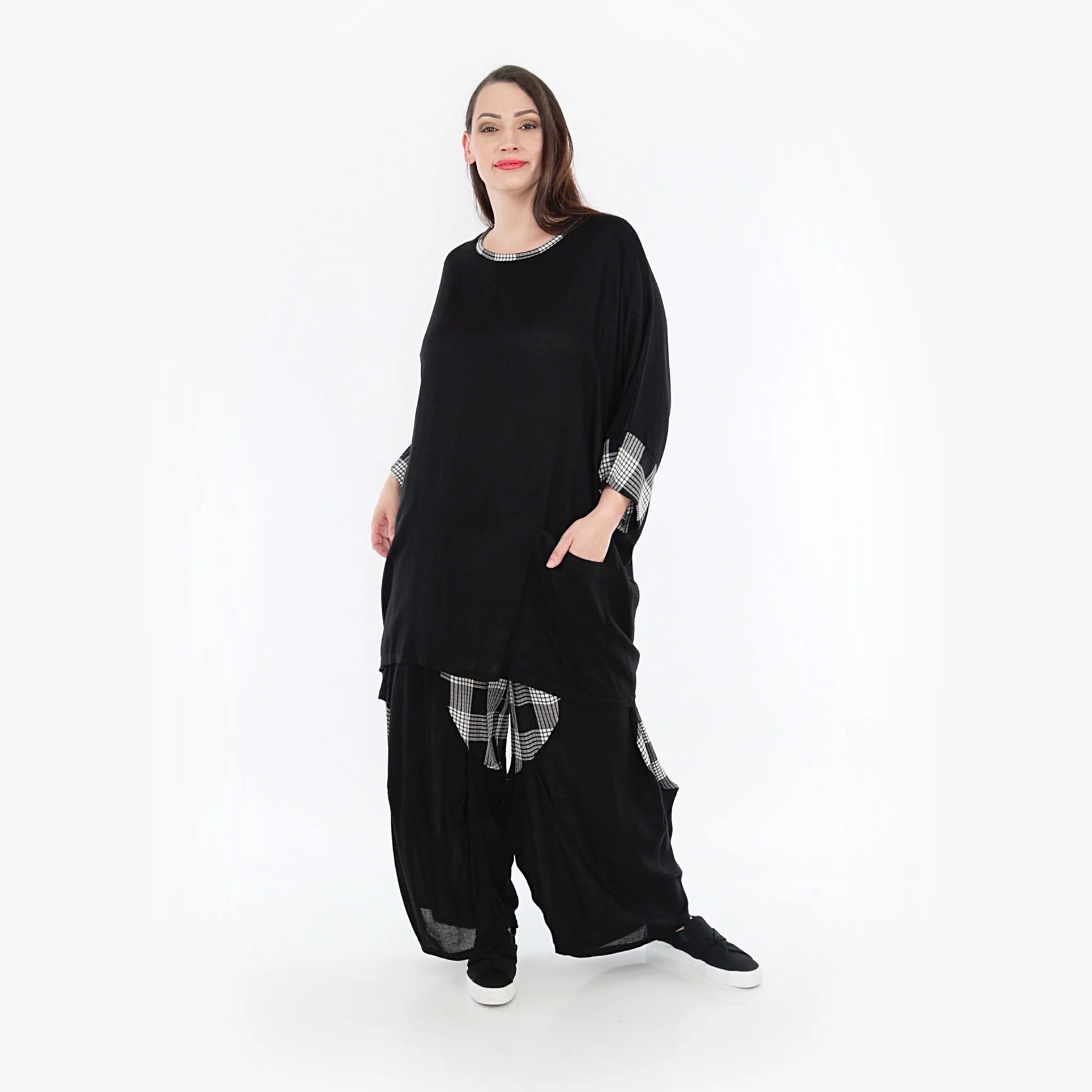  AKH Fashion Bigshirt in kastiger Form, aus Viskose, 1269.06925, Schwarz-Grau-Weiß, Schick