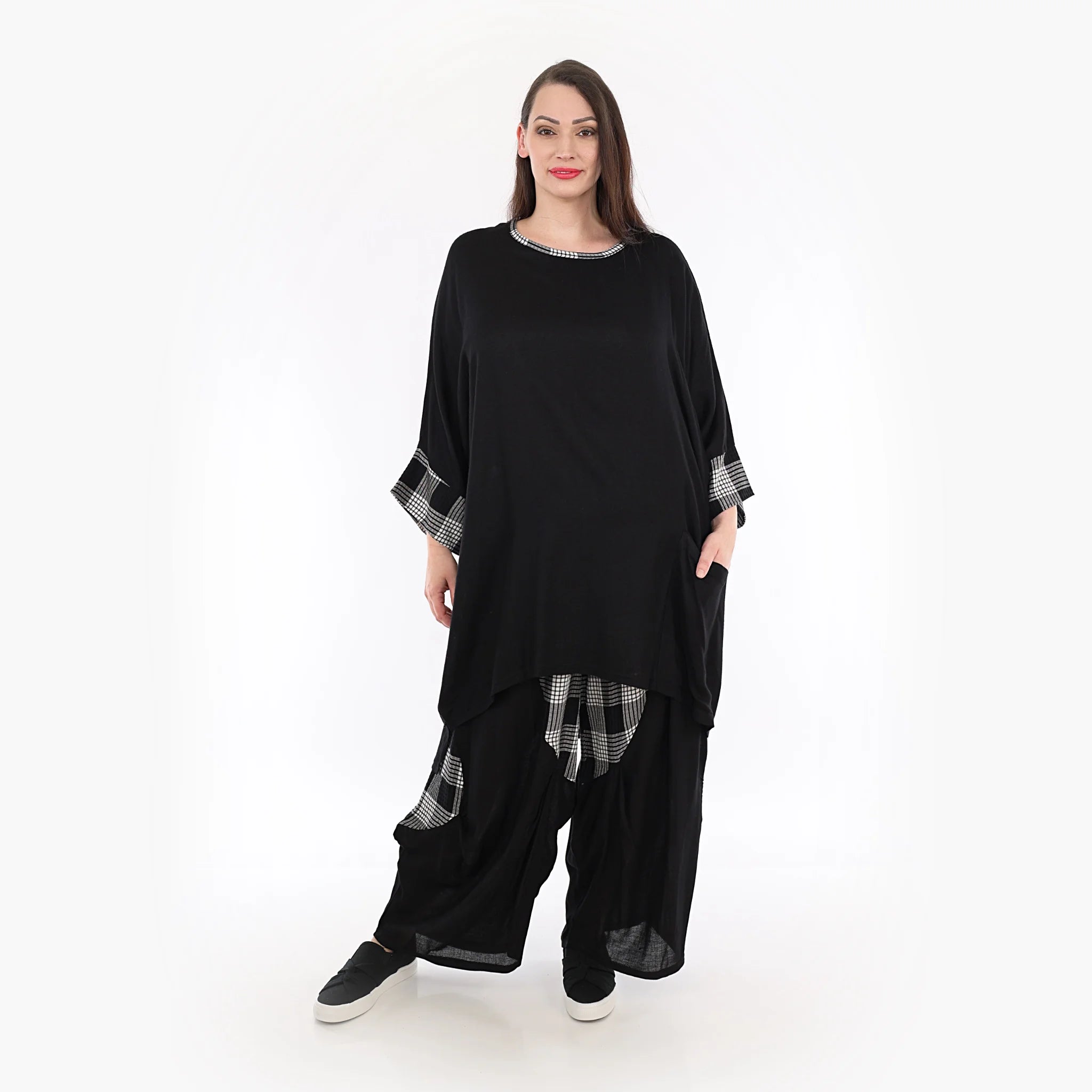  AKH Fashion Bigshirt in kastiger Form, aus Viskose, 1269.06925, Schwarz-Grau-Weiß, Schick