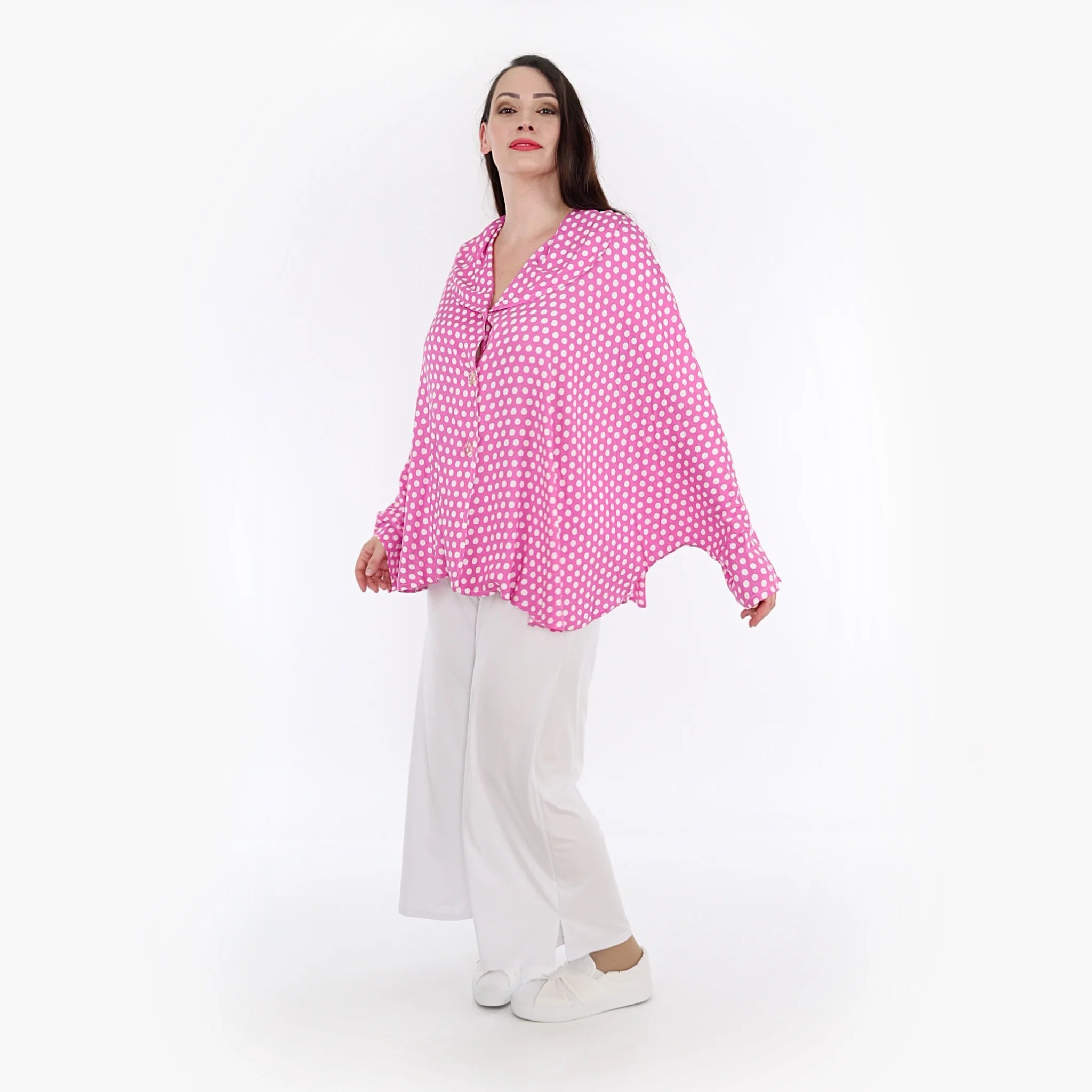  AKH Fashion Jacke in gerundeter Form, aus Viskose, 1273.00140, Pink-Weiß, Schick, Modern