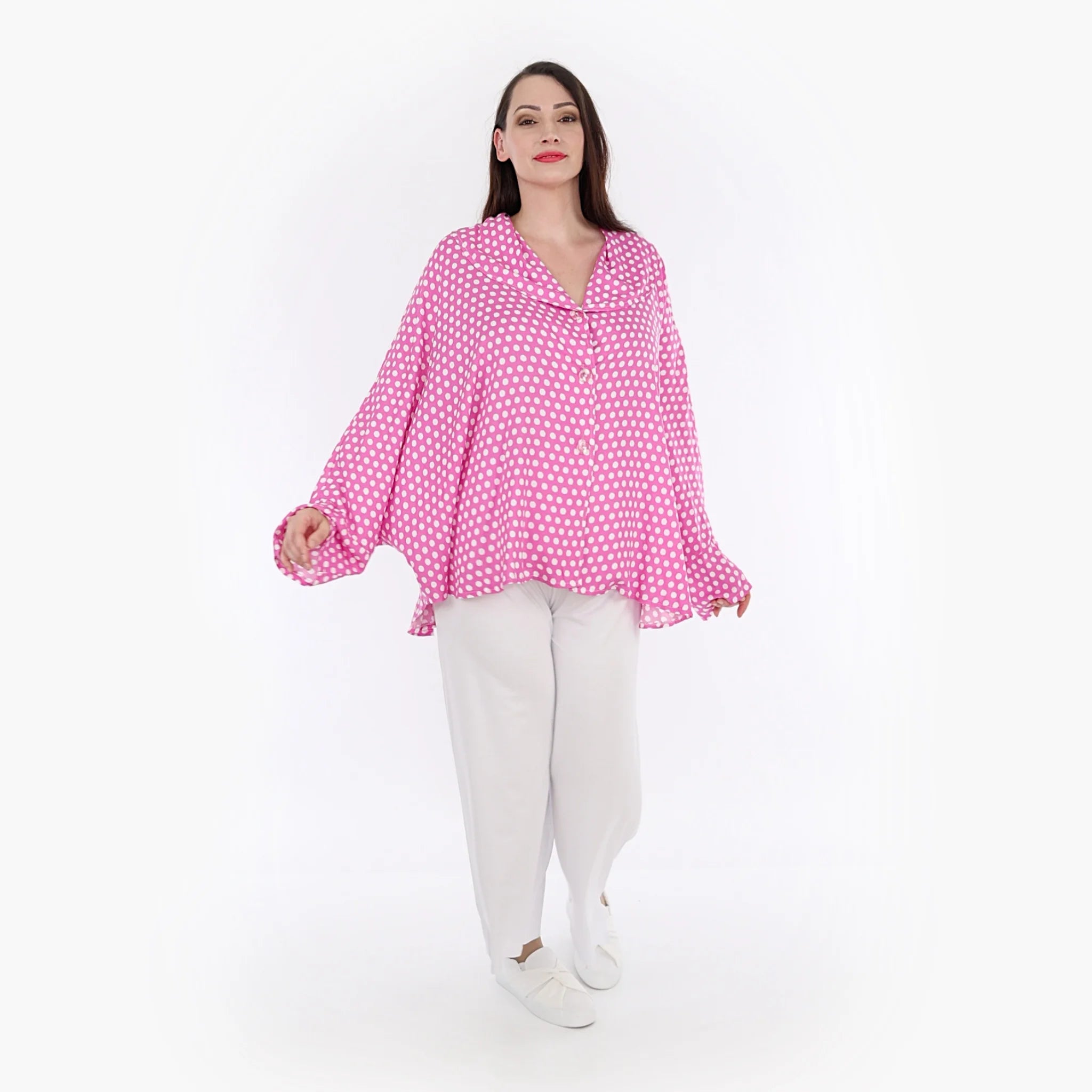  AKH Fashion Jacke in gerundeter Form, aus Viskose, 1273.00140, Pink-Weiß, Schick, Modern