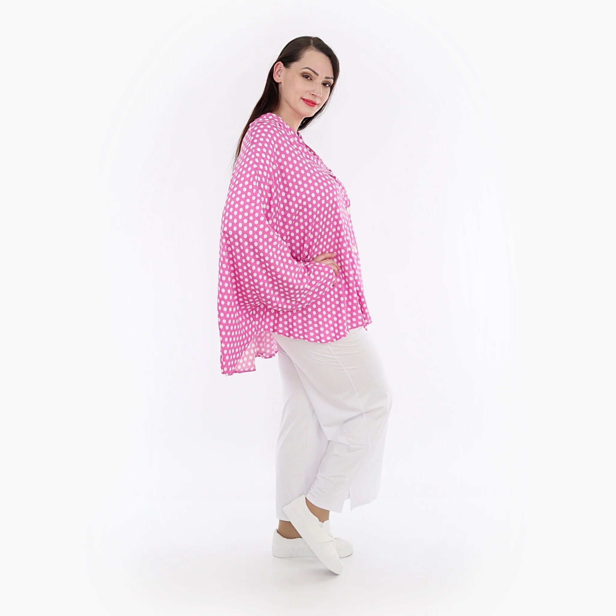  AKH Fashion Jacke in gerundeter Form, aus Viskose, 1273.00140, Pink-Weiß, Schick, Modern