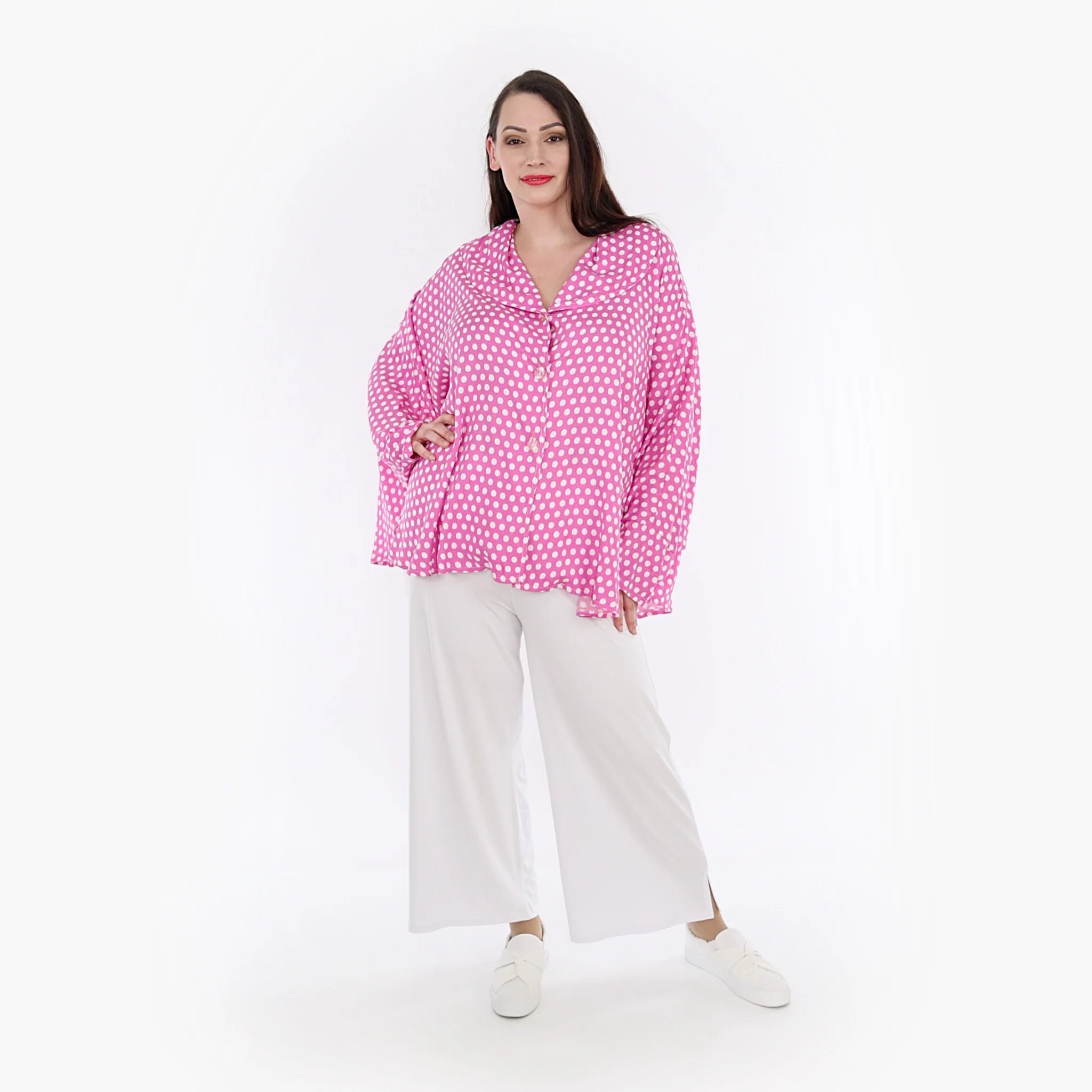  AKH Fashion Jacke in gerundeter Form, aus Viskose, 1273.00140, Pink-Weiß, Schick, Modern