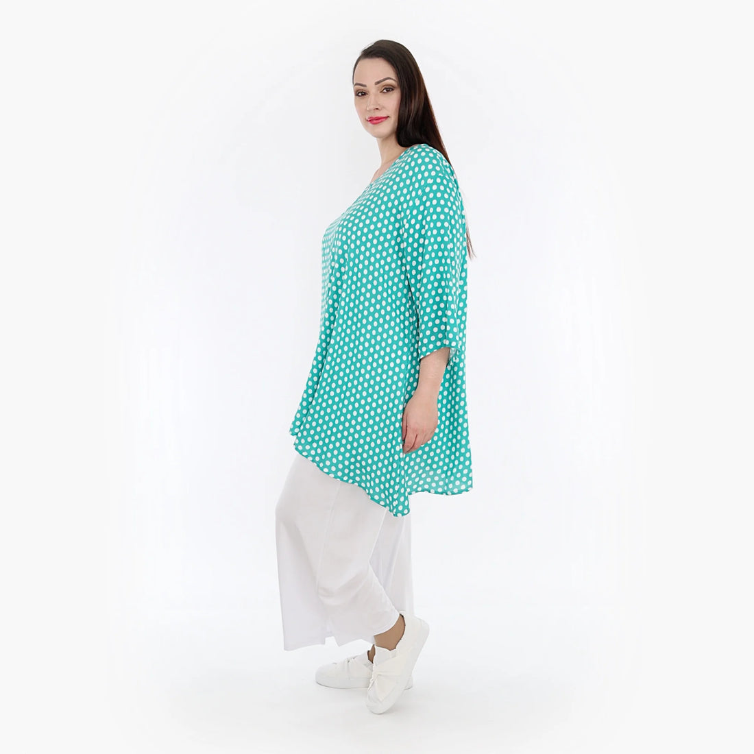  A-Form Bigshirt von AKH Fashion aus Viskose, 1273.00593, Mint-Weiß, Unifarben, Ausgefallen