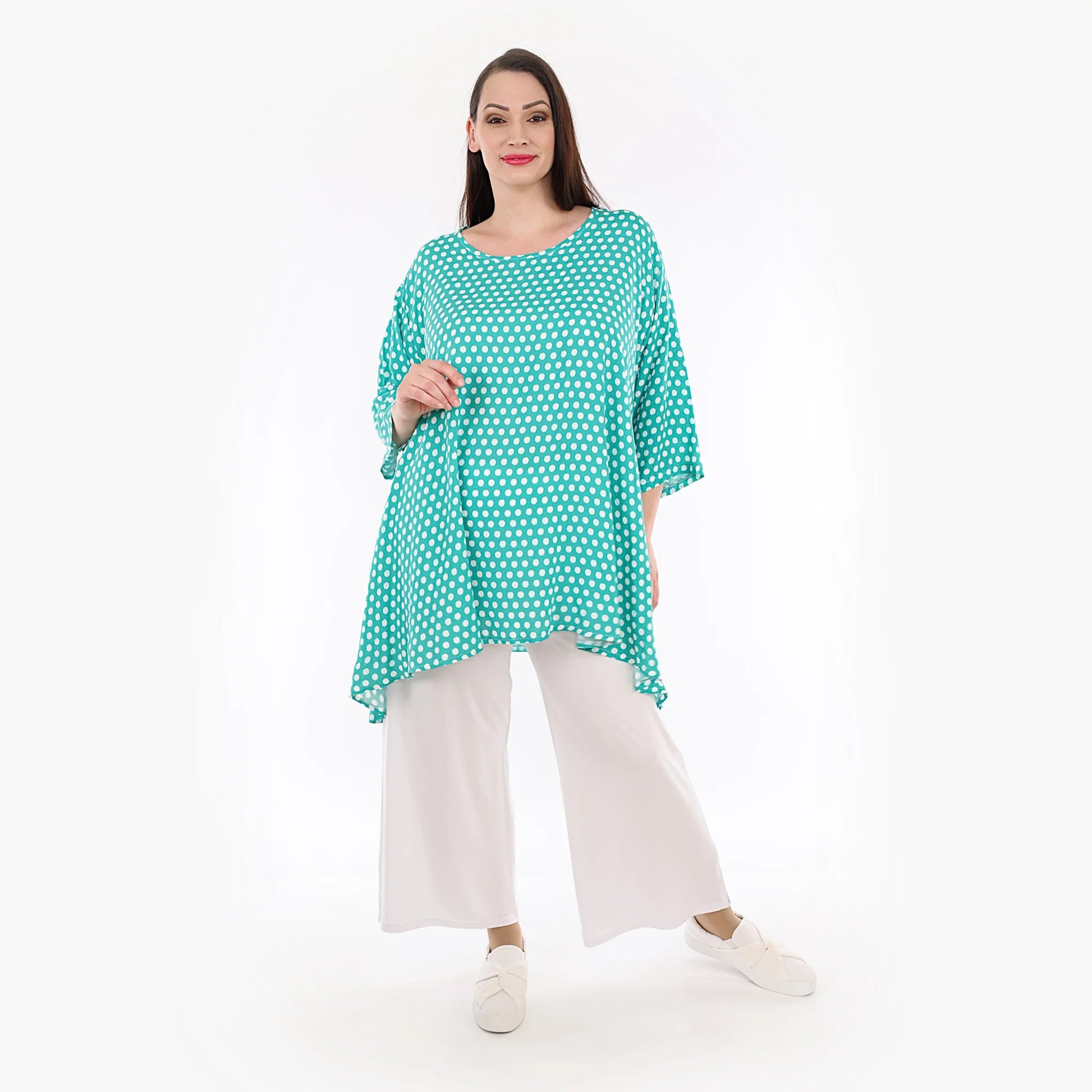  A-Form Bigshirt von AKH Fashion aus Viskose, 1273.00593, Mint-Weiß, Unifarben, Ausgefallen