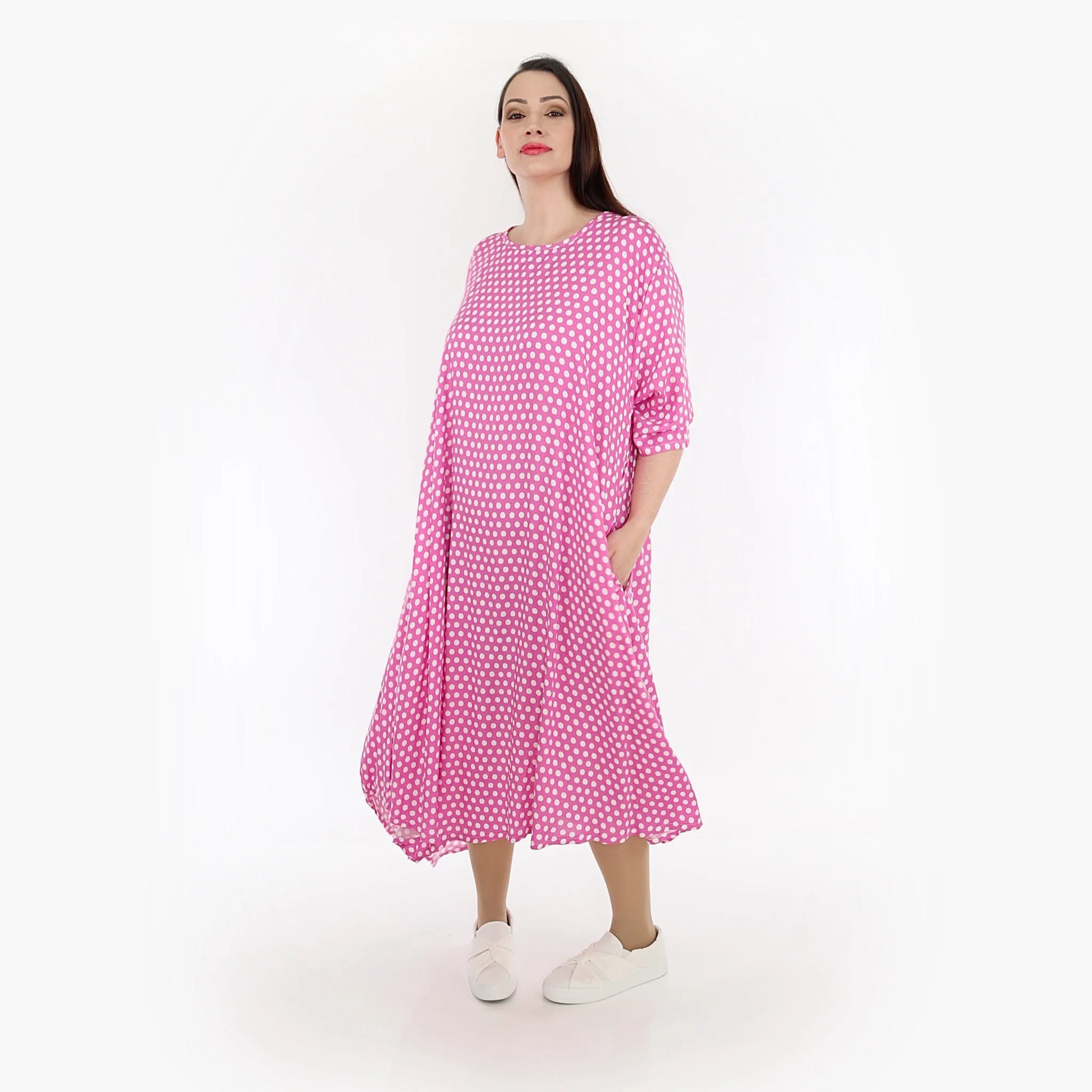  A-Form Kleid von AKH Fashion aus Viskose, 1273.01927, Pink-Weiß, Unifarben, Ausgefallen