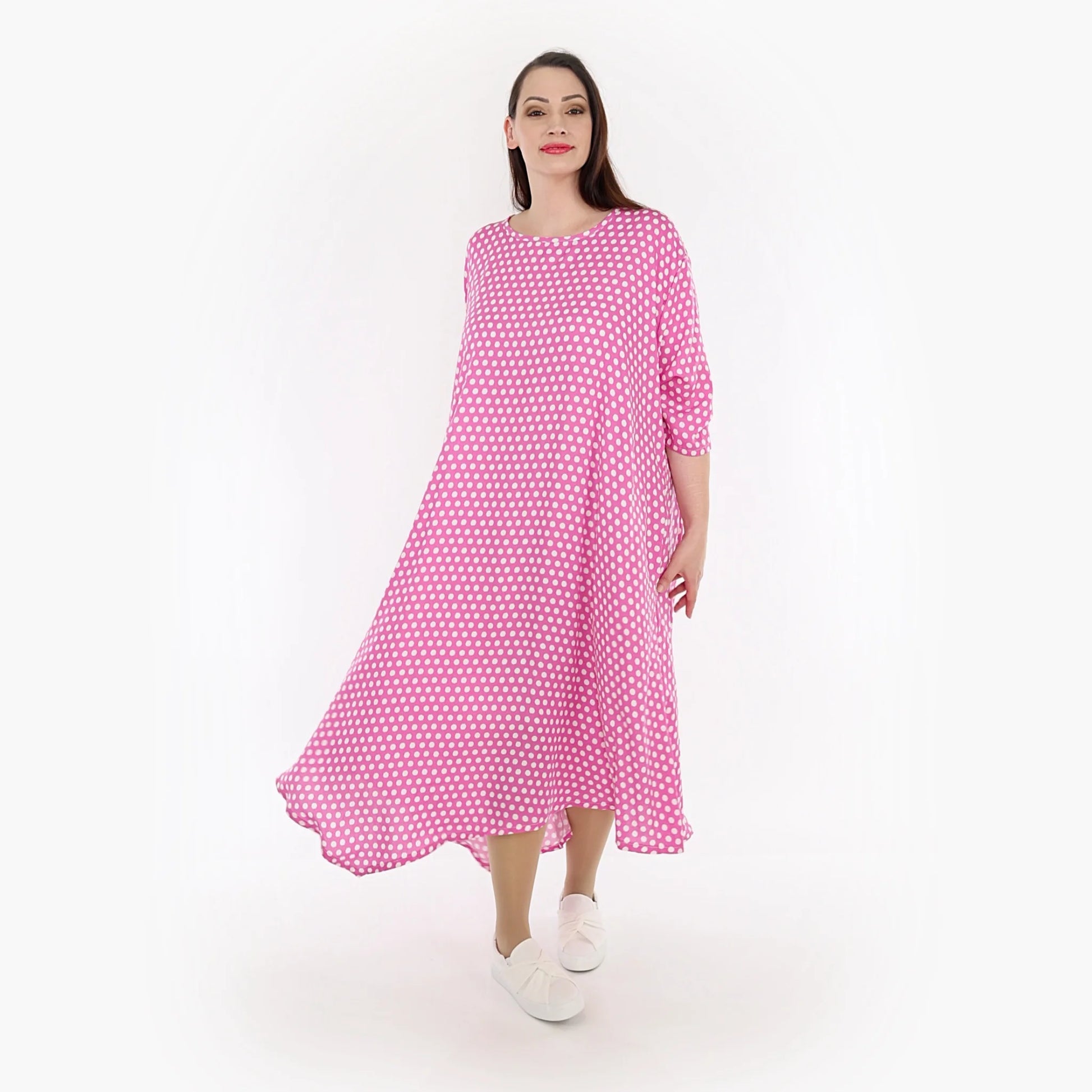  A-Form Kleid von AKH Fashion aus Viskose, 1273.01927, Pink-Weiß, Unifarben, Ausgefallen