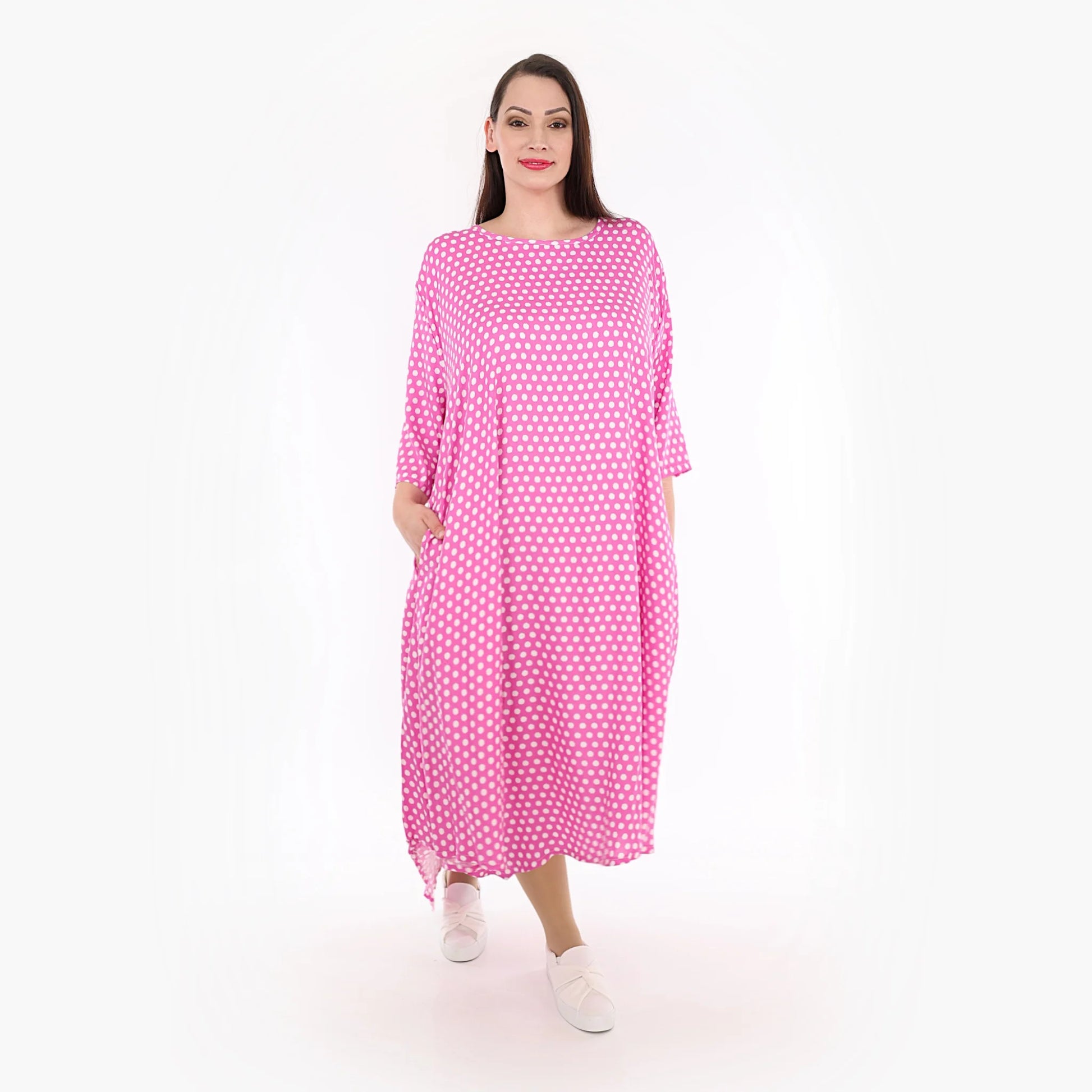  A-Form Kleid von AKH Fashion aus Viskose, 1273.01927, Pink-Weiß, Unifarben, Ausgefallen