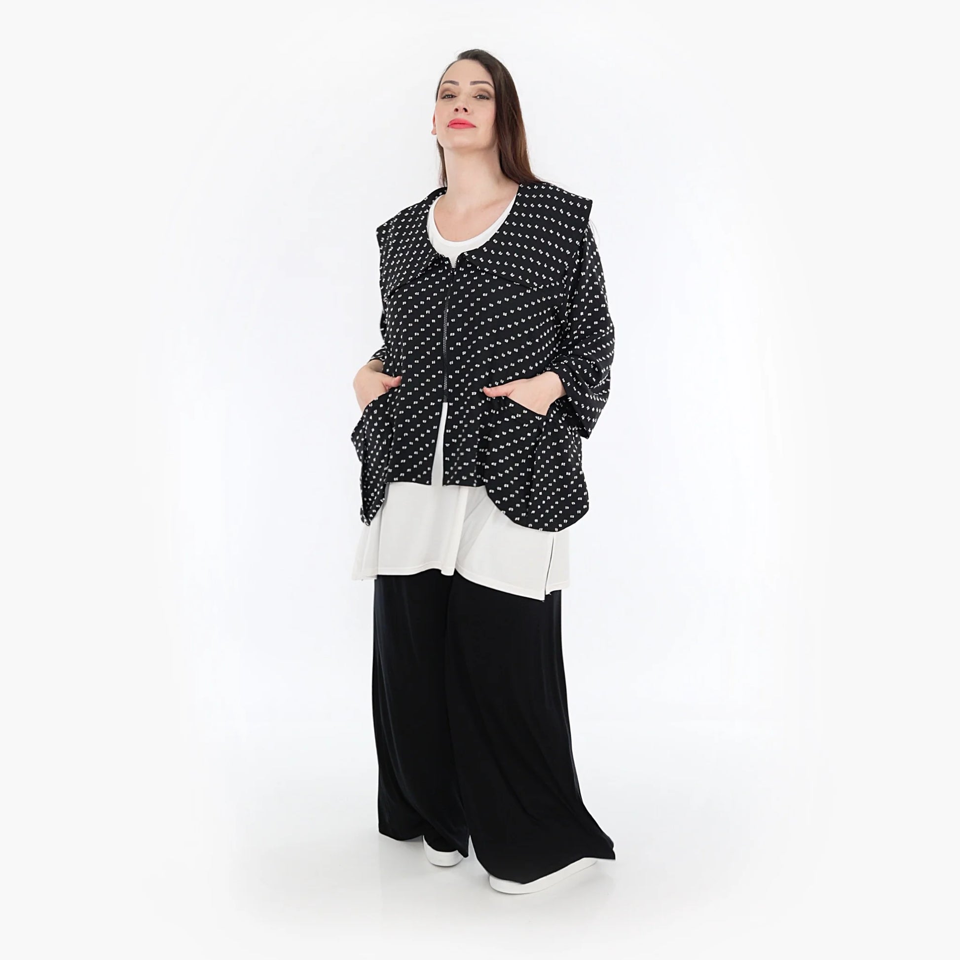  A-Form Jacke von AKH Fashion aus Viskose, 1315.06939, Schwarz-Weiß, Unifarben, Ausgefallen