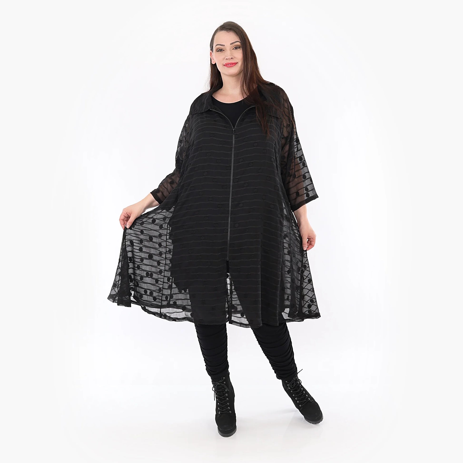  A-Form Bluse von AKH Fashion aus Materialmix, 1316.06606, Schwarz, Streifen, Ausgefallen