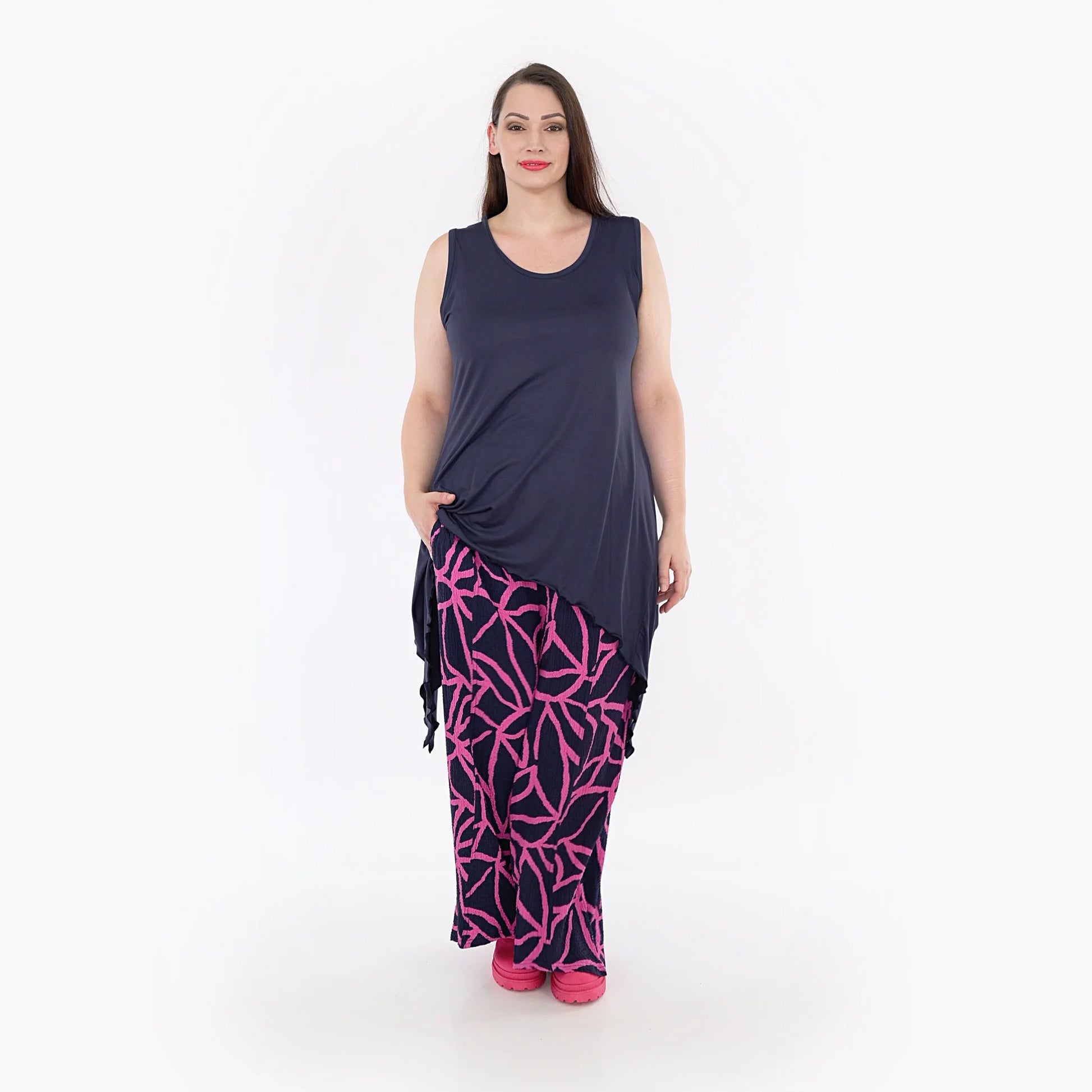  Hose von AKH Fashion aus Viskose in gerader Form, 1317.06927, Marine-Fuchsia, Ausgefallen