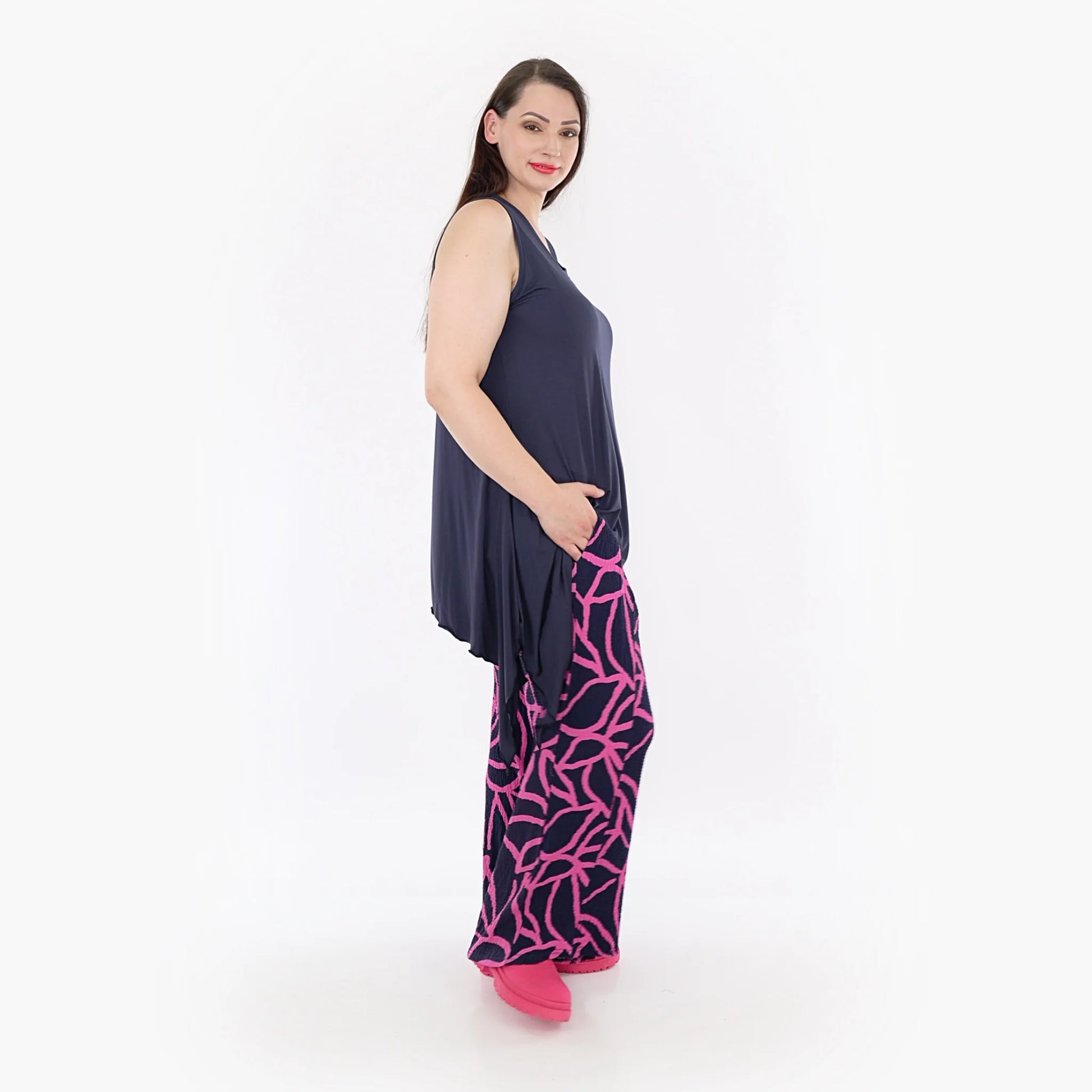  Hose von AKH Fashion aus Viskose in gerader Form, 1317.06927, Marine-Fuchsia, Ausgefallen