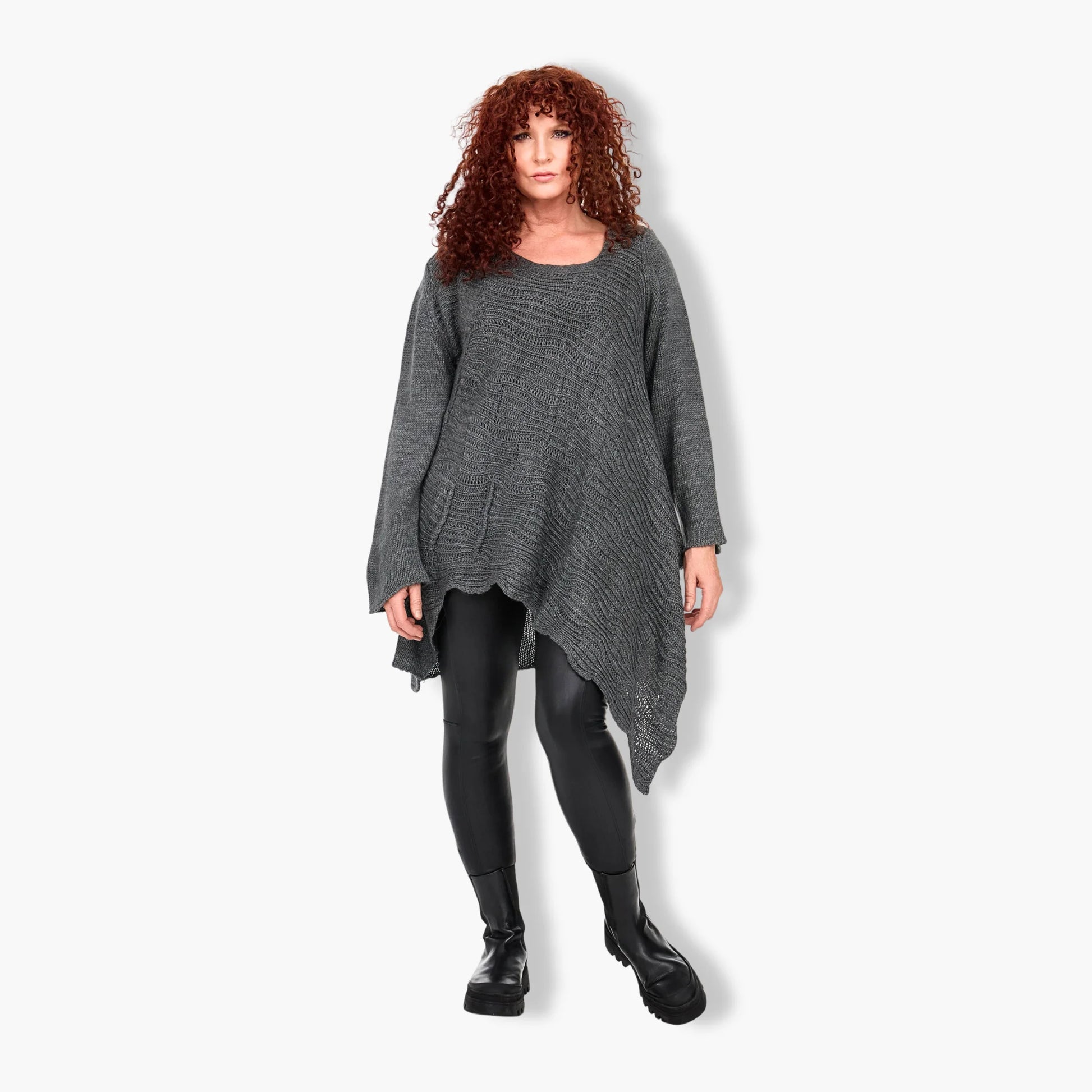  Stilvoller A-Form Pullover in elegantem Anthrazit für Plus Size, ideal für Herbst und Winter