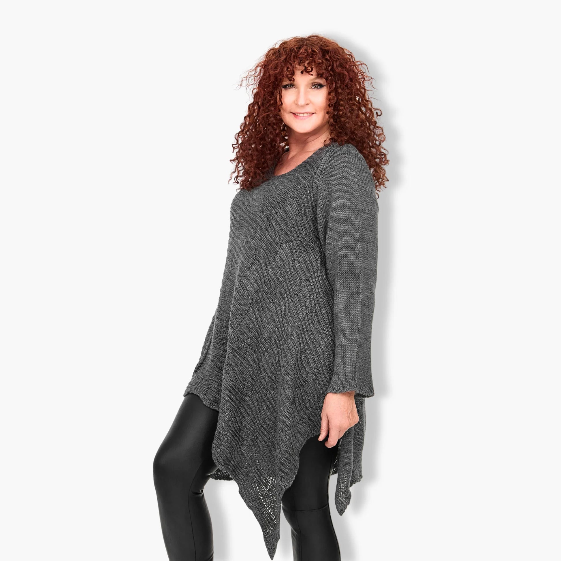  Stilvoller A-Form Pullover in elegantem Anthrazit für Plus Size, ideal für Herbst und Winter