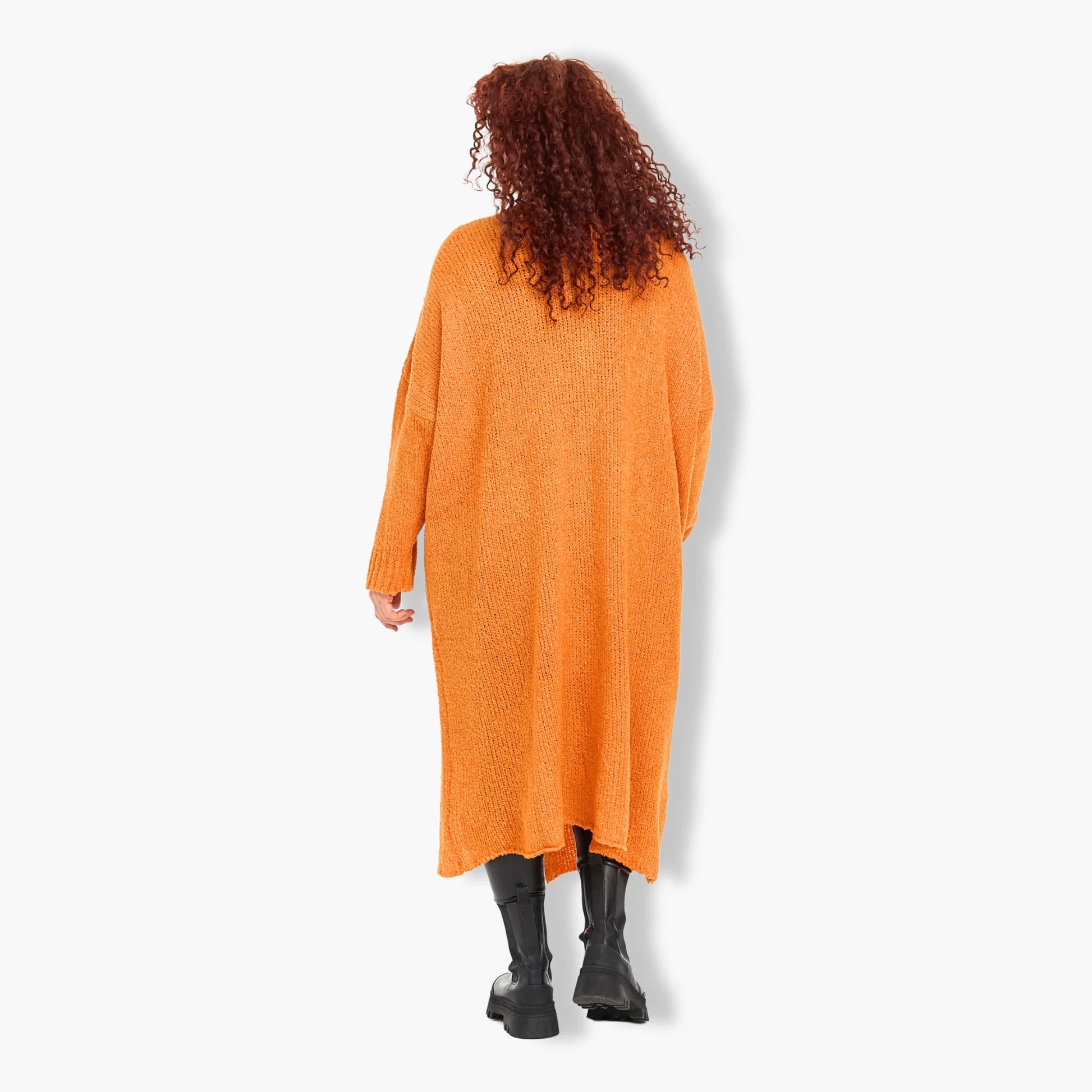  Stilvoller Plus Size Mantel in Orange Bouclé-Design mit Taschen für Herbst und Wintermode