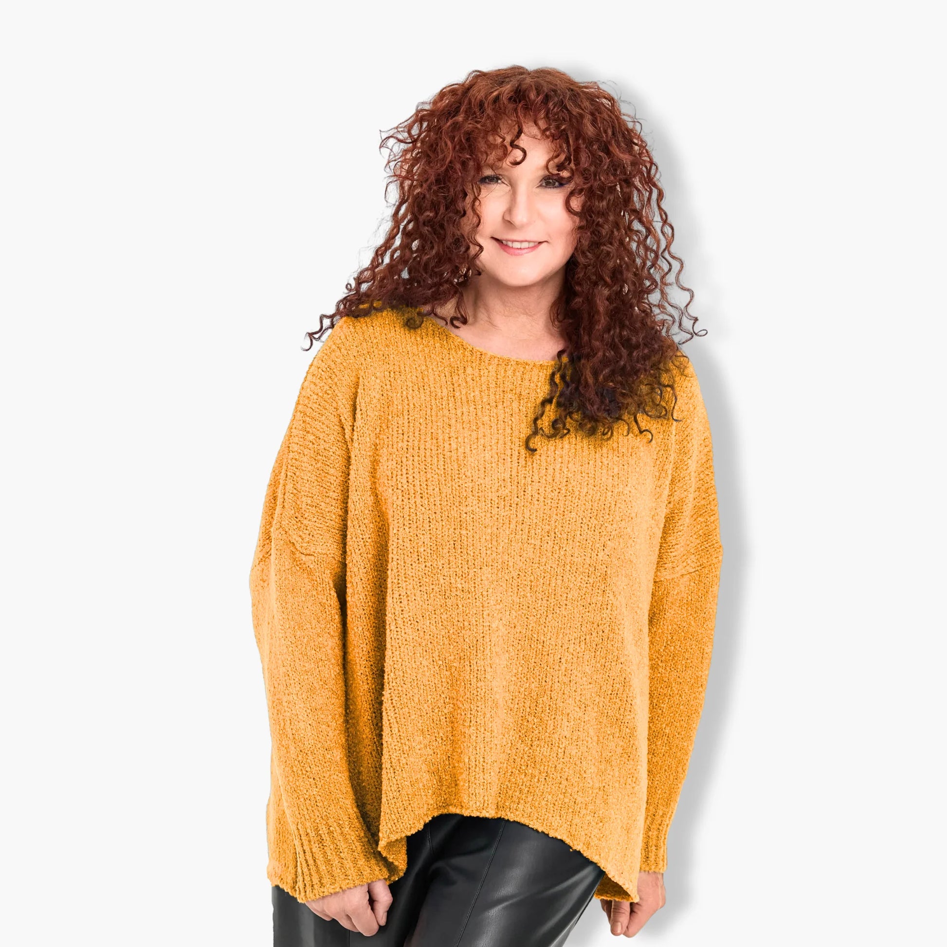  Stylischer Oversize Pullover in strahlendem Orange aus weichem Bouclé für perfekte Lagenlooks in großen Größen