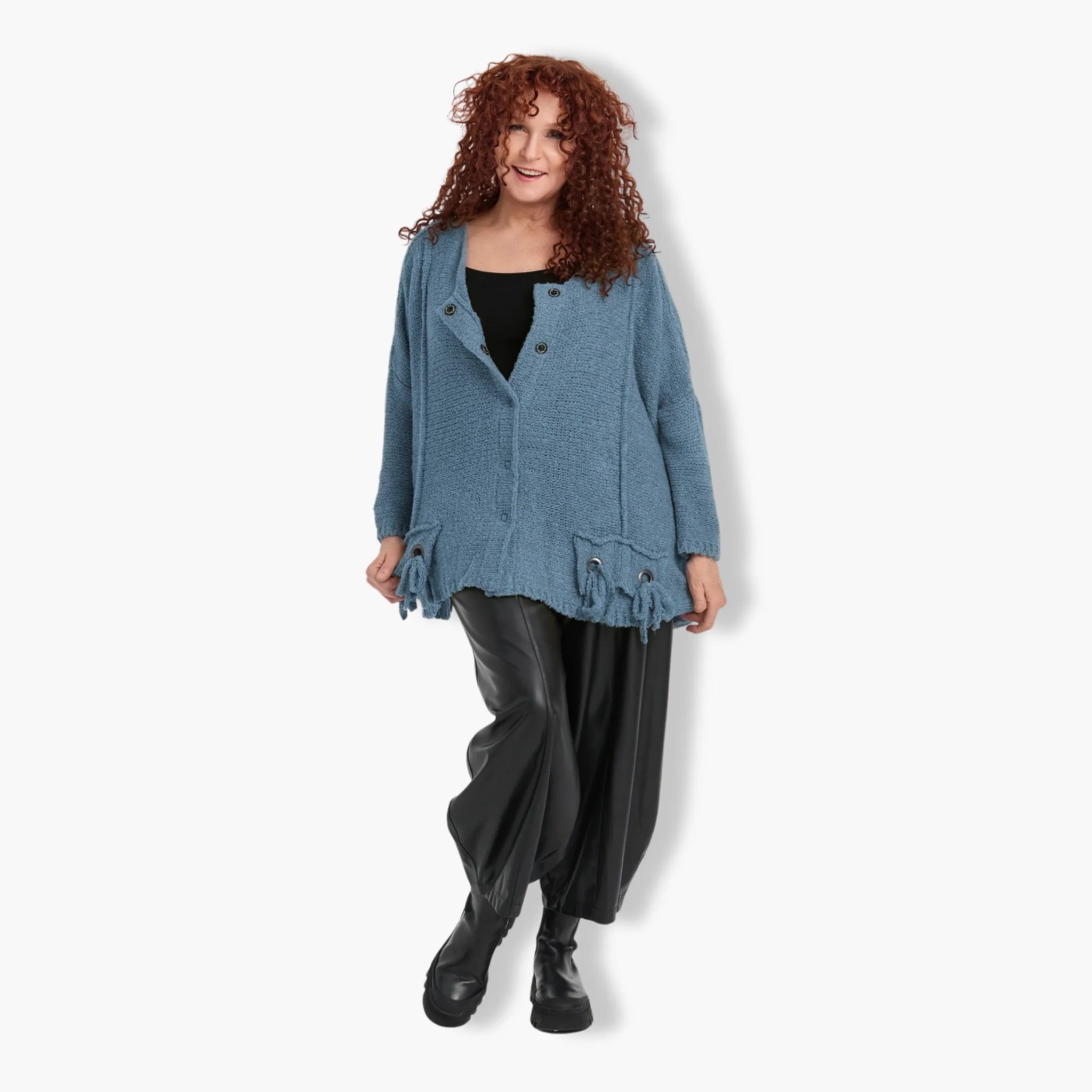  Amandine Jacke in kastiger Form, aus Viskose, 2710, Blau, Schick, Modern, Bequem