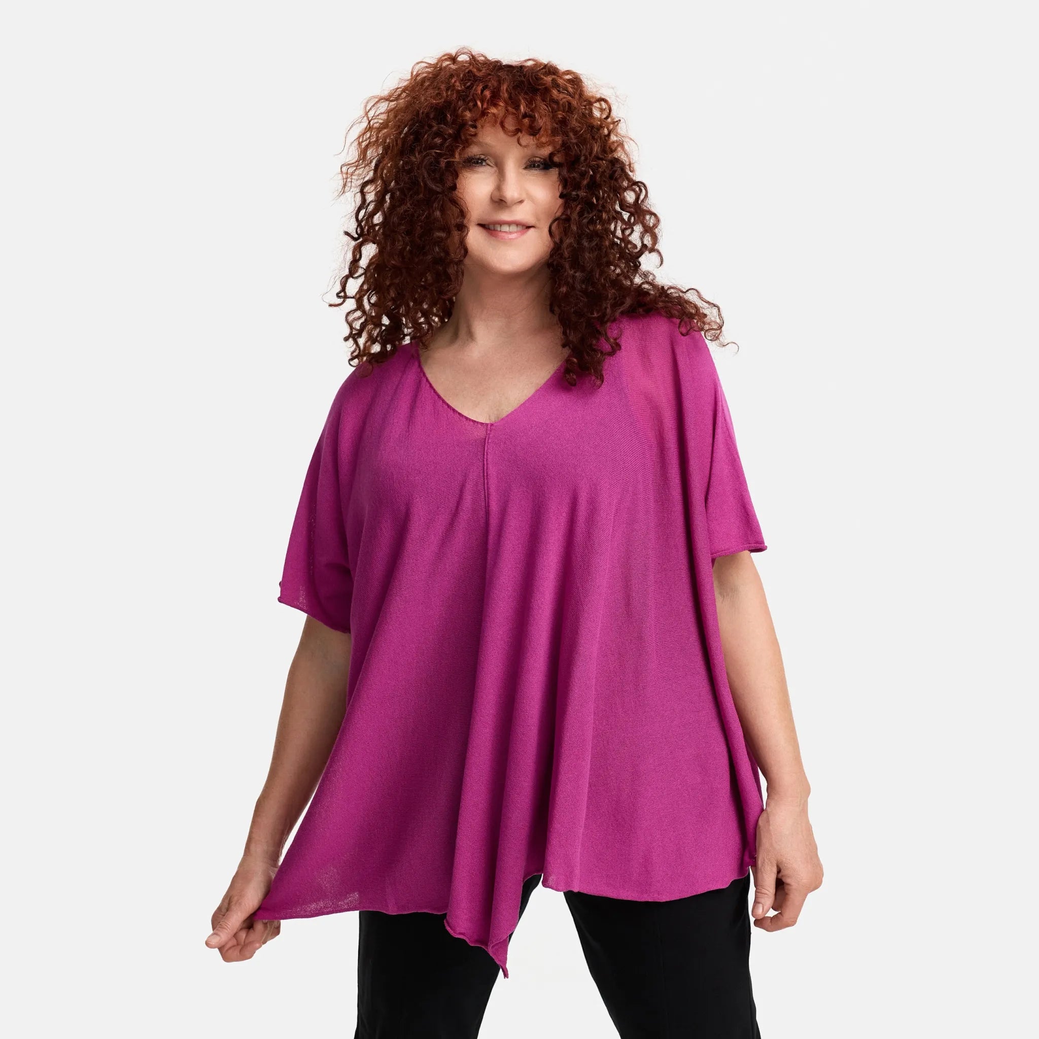  A-Form Pullover von Amandine aus Viskose, A2804, Fuchsia, Schick, Modern, Bequem, Schick