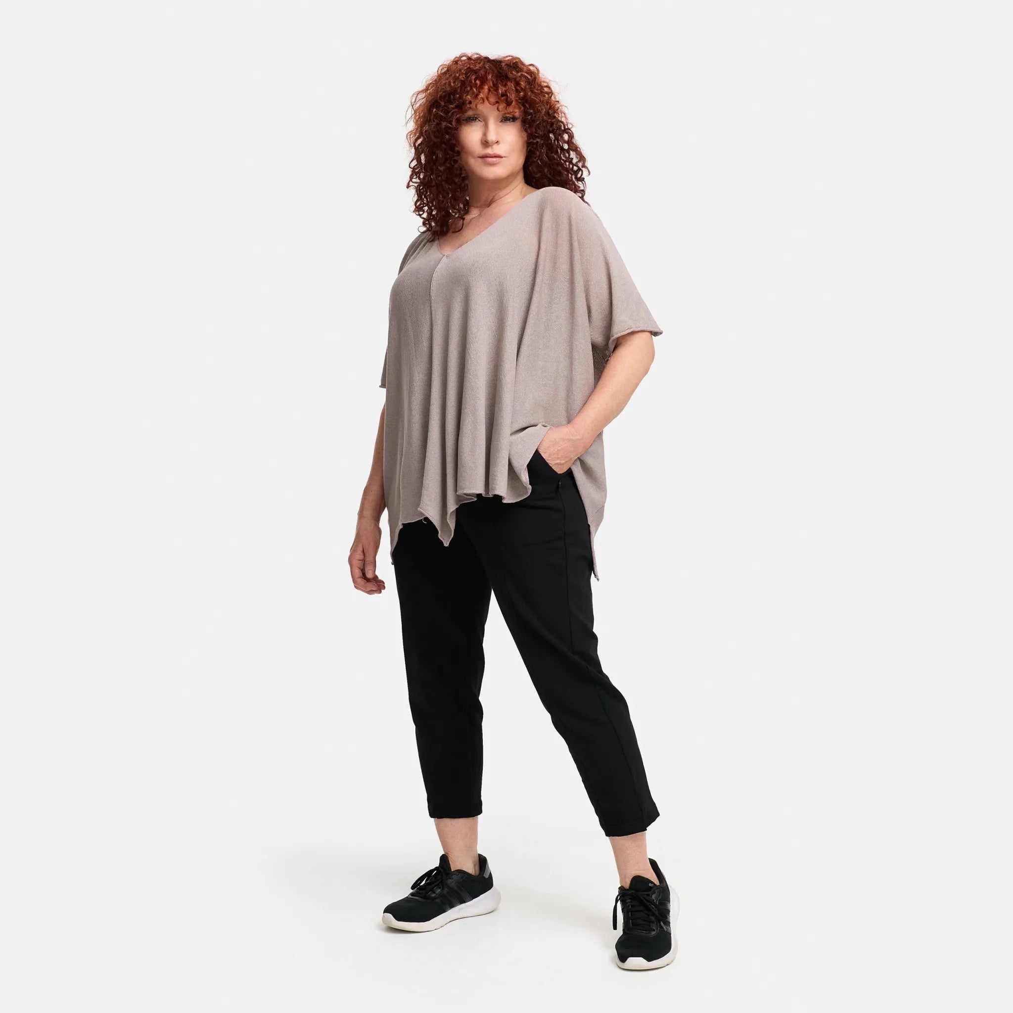  A-Form Pullover von Amandine aus Viskose, A2804, Sand, Schick, Modern, Bequem, Schick