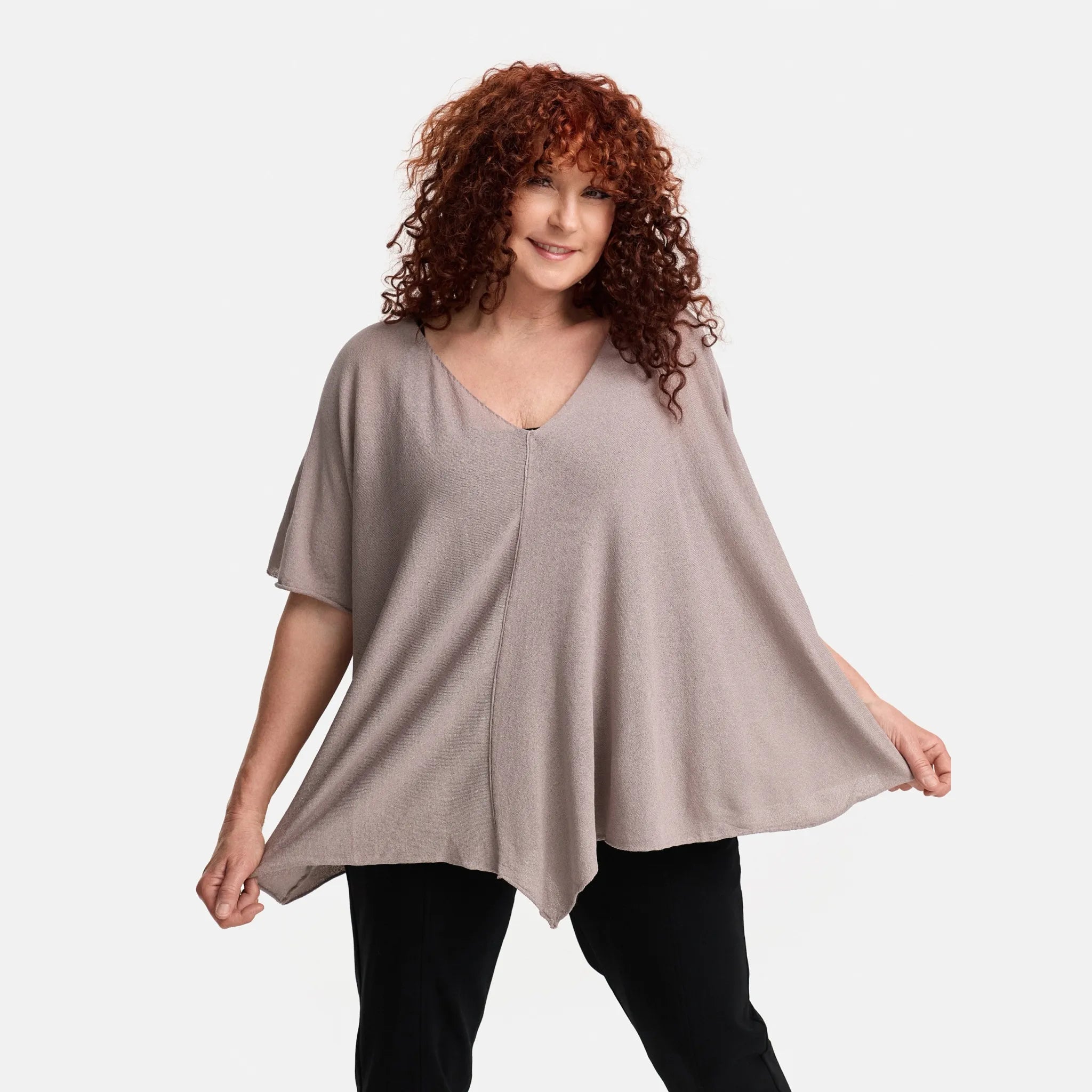  A-Form Pullover von Amandine aus Viskose, A2804, Sand, Schick, Modern, Bequem, Schick
