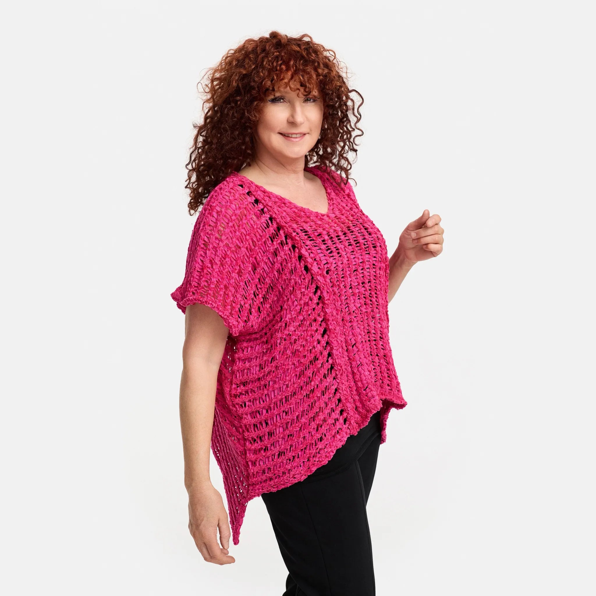  Amandine Pullover in kastiger Form, aus Baumwolle, A2809, Fuchsia, Schick, Modern, Bequem