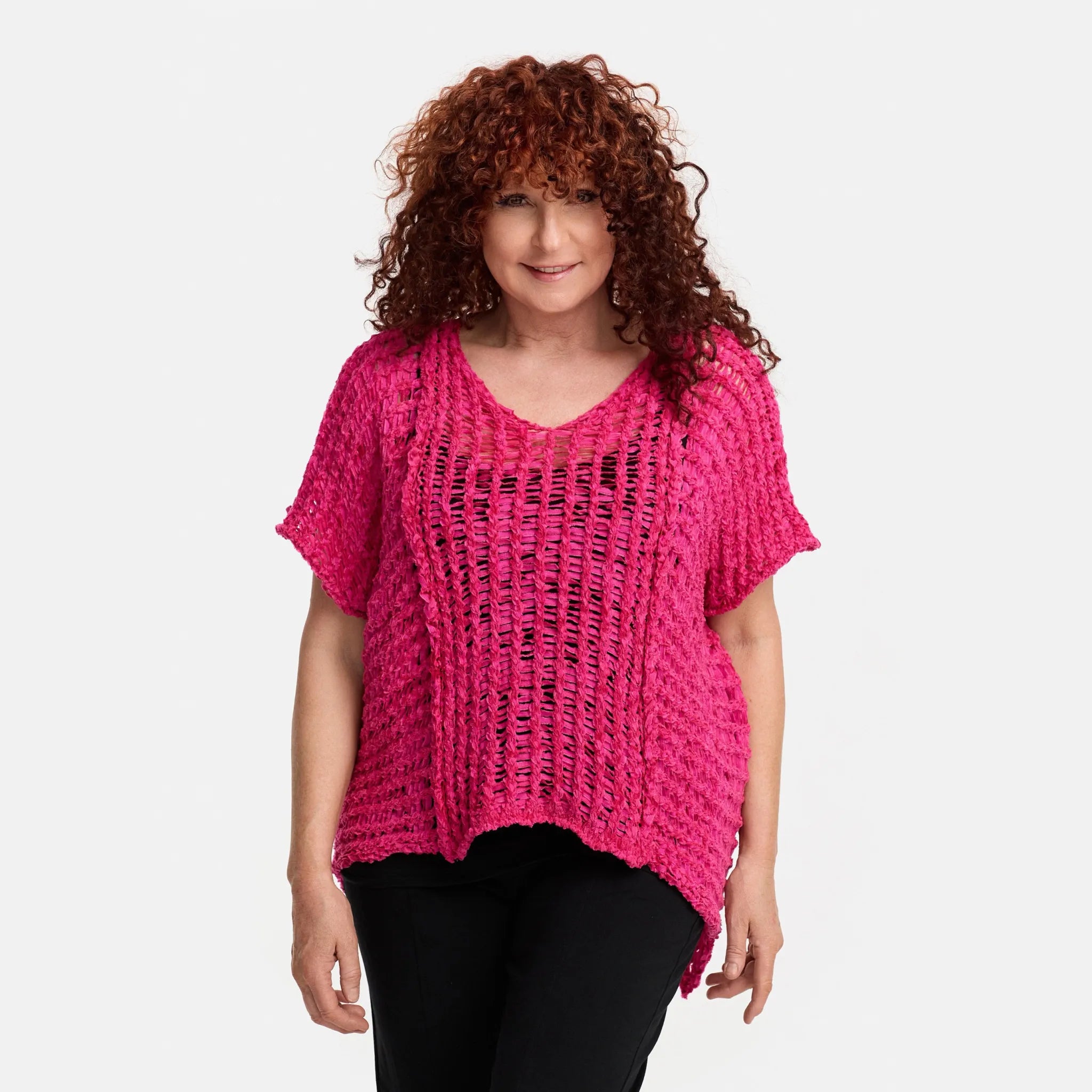  Amandine Pullover in kastiger Form, aus Baumwolle, A2809, Fuchsia, Schick, Modern, Bequem