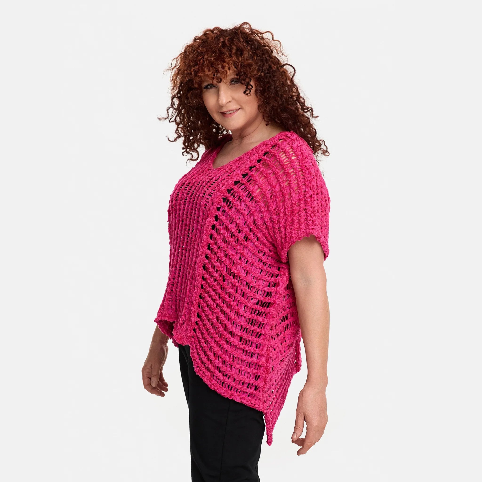  Amandine Pullover in kastiger Form, aus Baumwolle, A2809, Fuchsia, Schick, Modern, Bequem