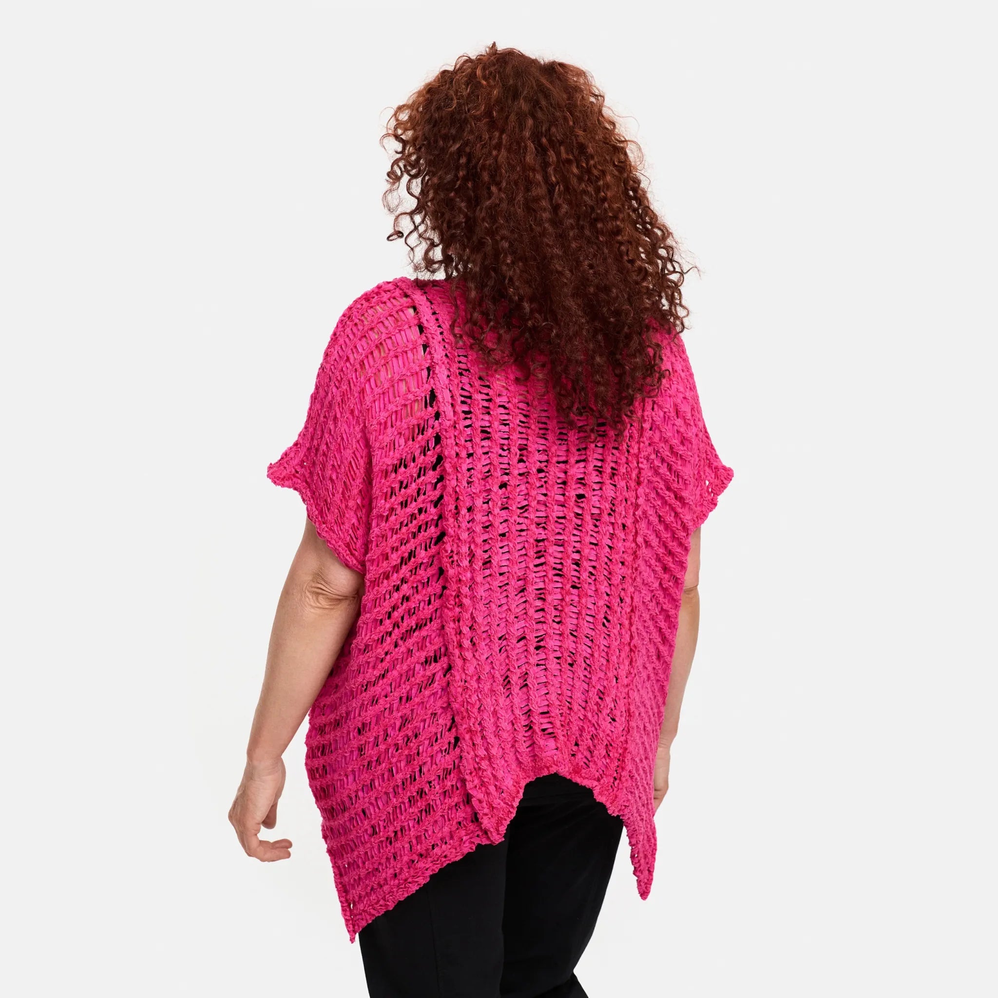  Amandine Pullover in kastiger Form, aus Baumwolle, A2809, Fuchsia, Schick, Modern, Bequem