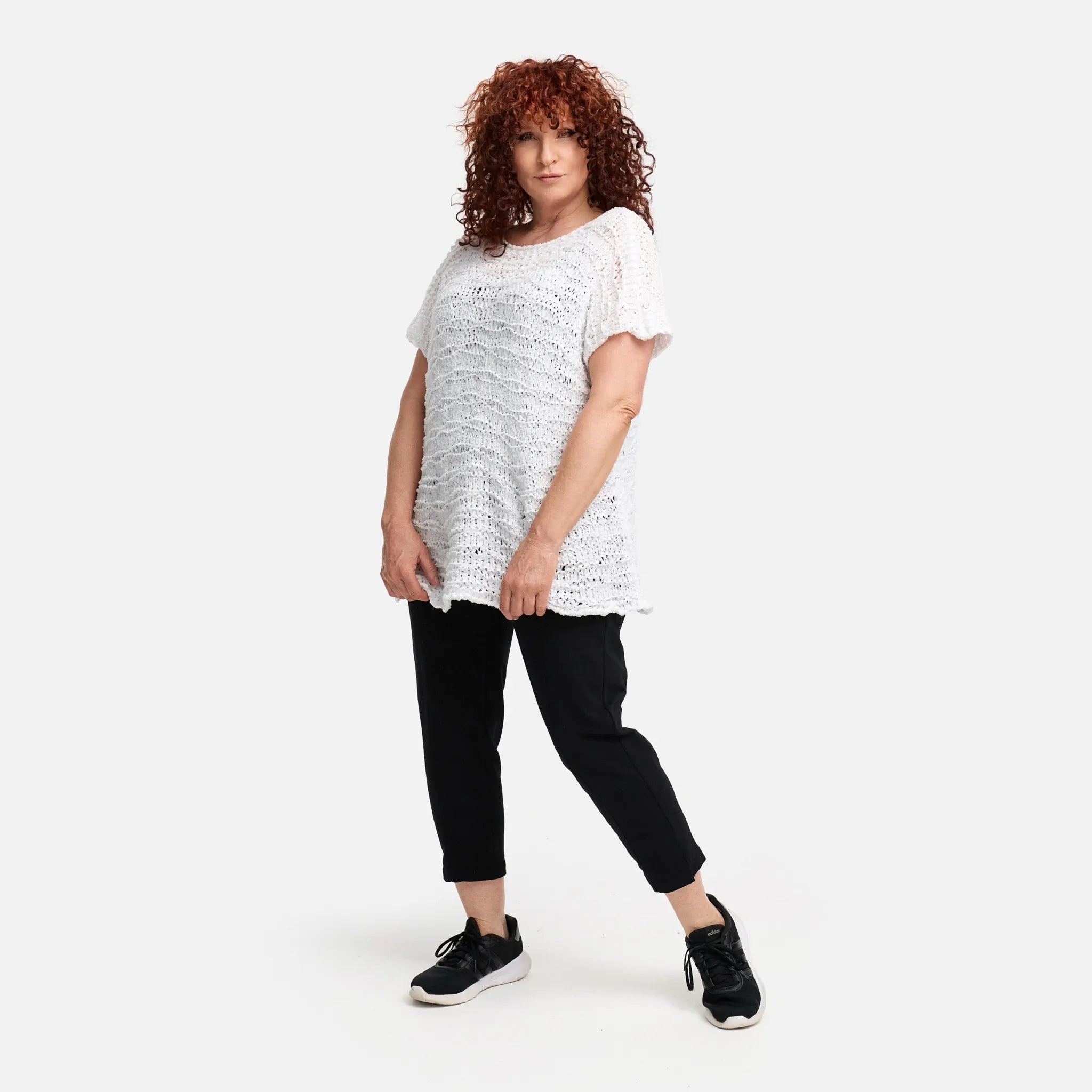  Amandine Pullover in kastiger Form, aus Baumwolle, A2810, Weiß, Schick, Modern, Bequem