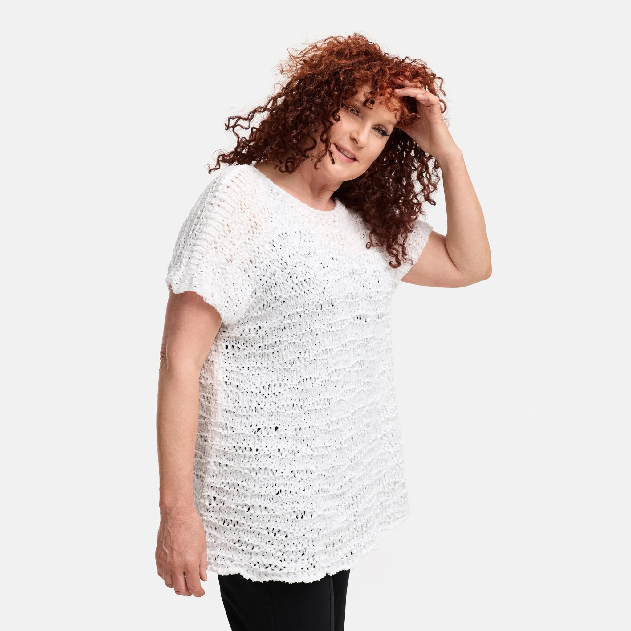  Amandine Pullover in kastiger Form, aus Baumwolle, A2810, Weiß, Schick, Modern, Bequem