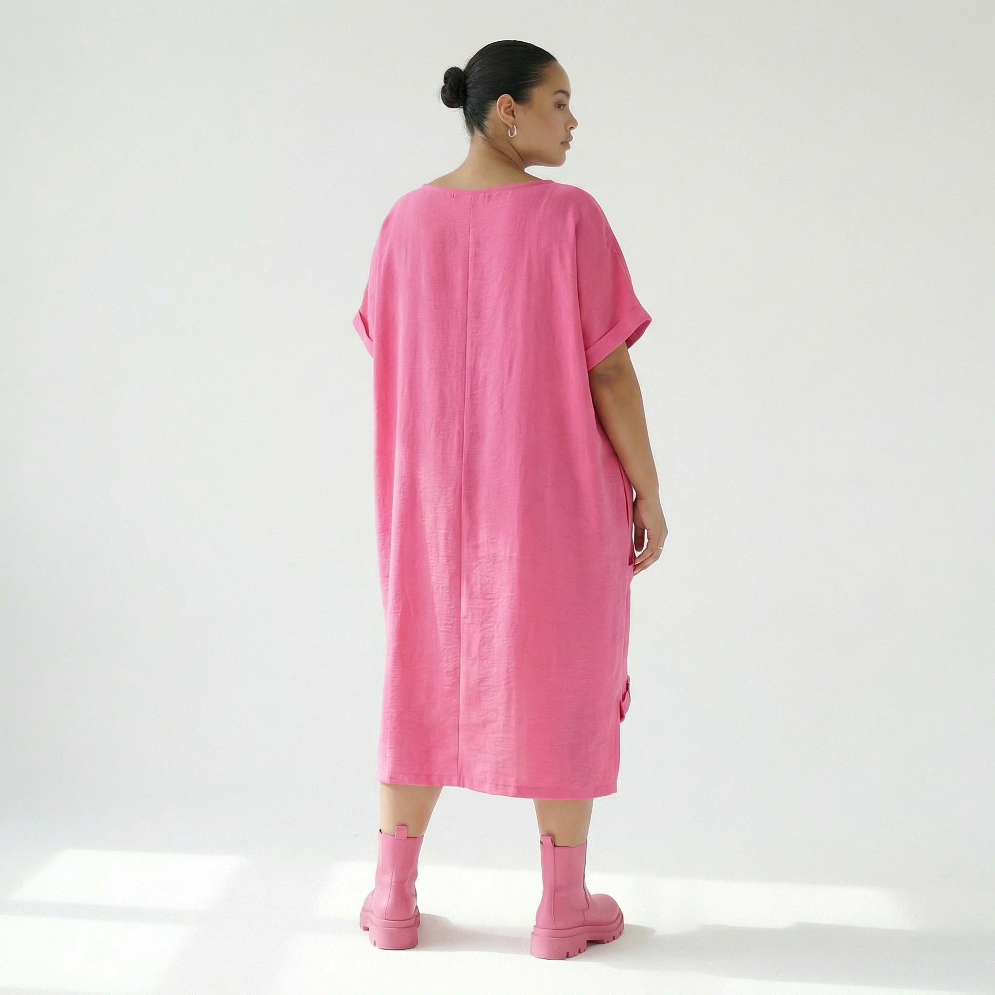  Bukezy Kleid in gerader Form, aus Baumwolle, 1654, Pink, Ausgefallen, Zeitlos, Schick