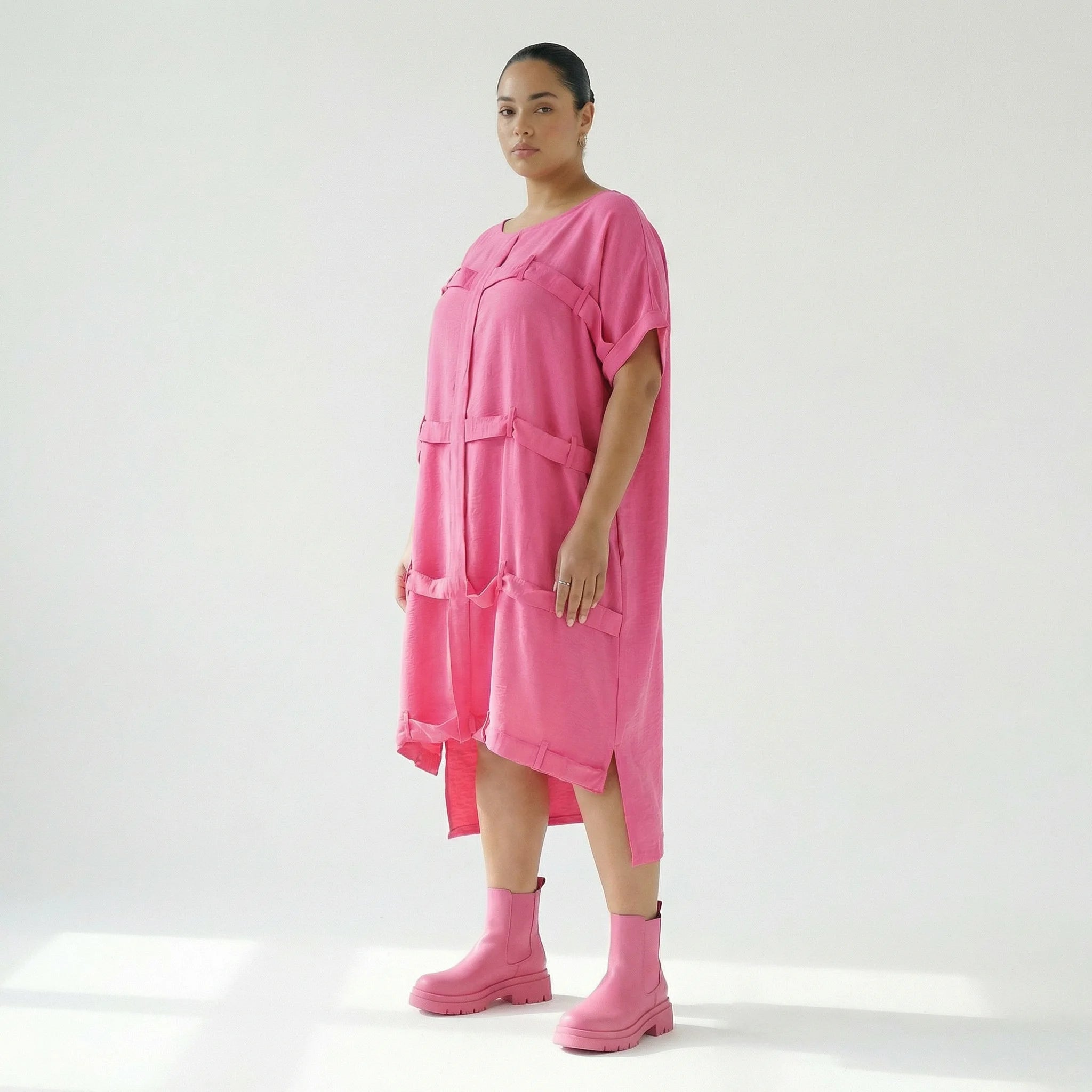  Bukezy Kleid in gerader Form, aus Baumwolle, 1654, Pink, Ausgefallen, Zeitlos, Schick