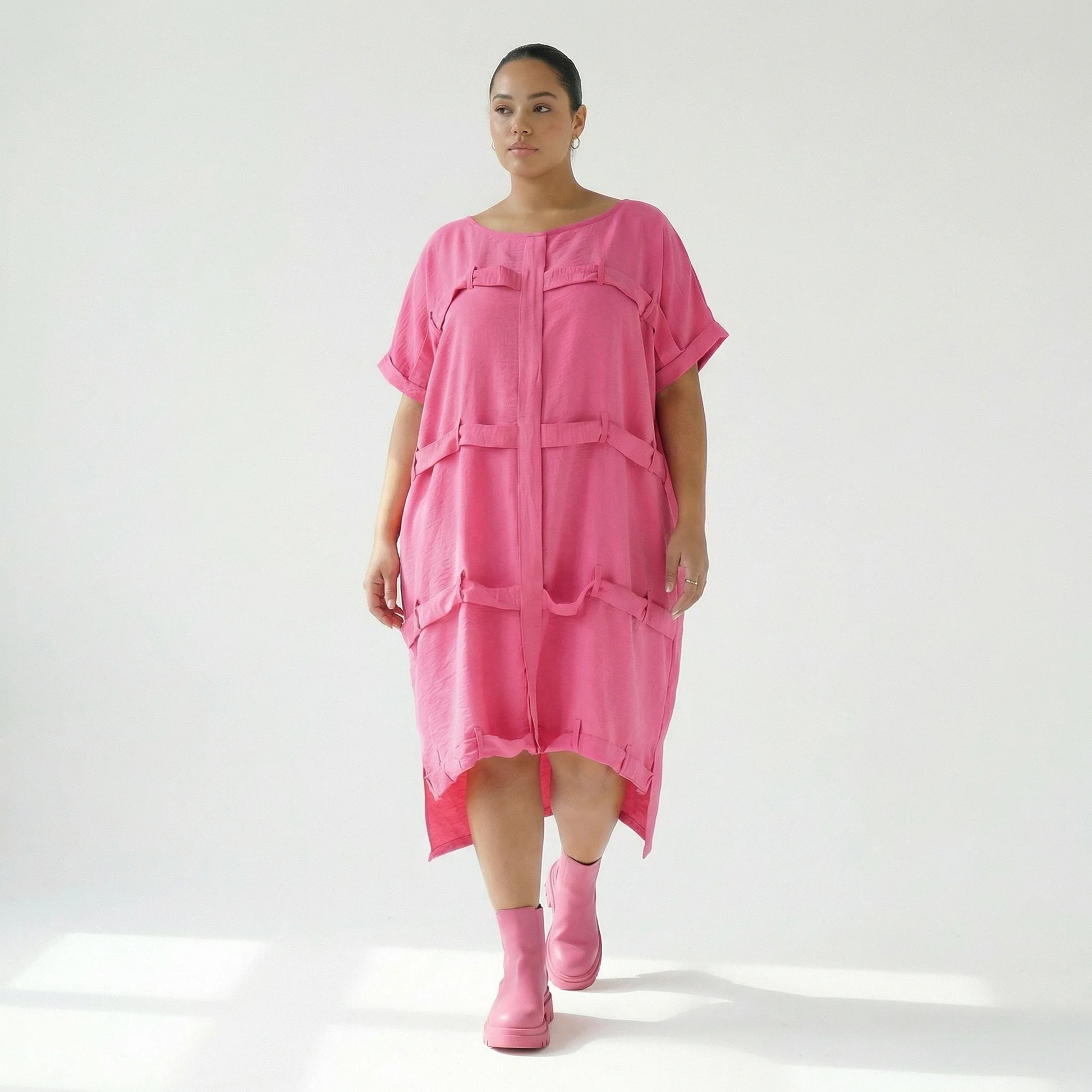  Bukezy Kleid in gerader Form, aus Baumwolle, 1654, Pink, Ausgefallen, Zeitlos, Schick