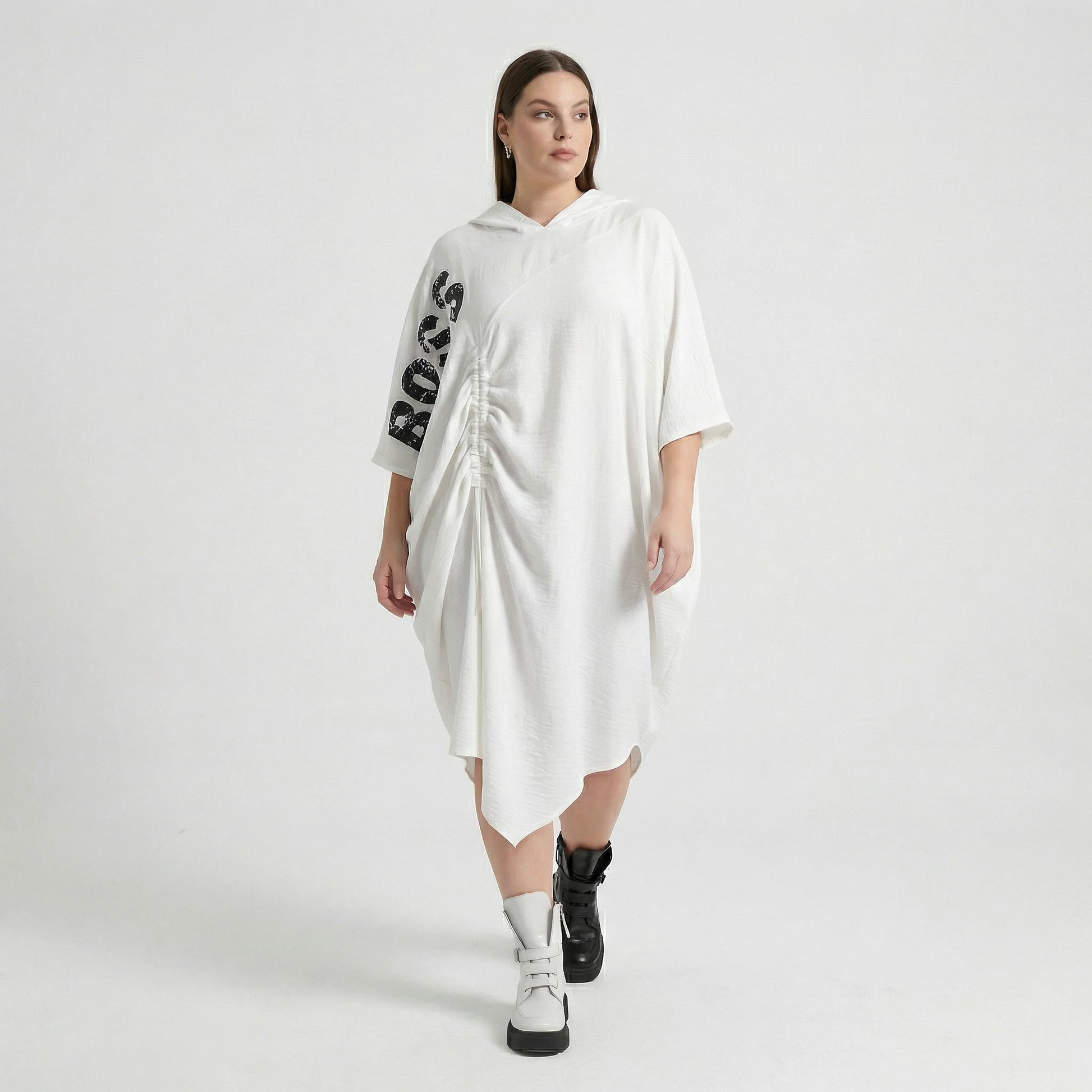  Bukezy Kleid in gerundeter Form, aus Baumwolle, 1877, Weiß, Ausgefallen, Zeitlos, Schick