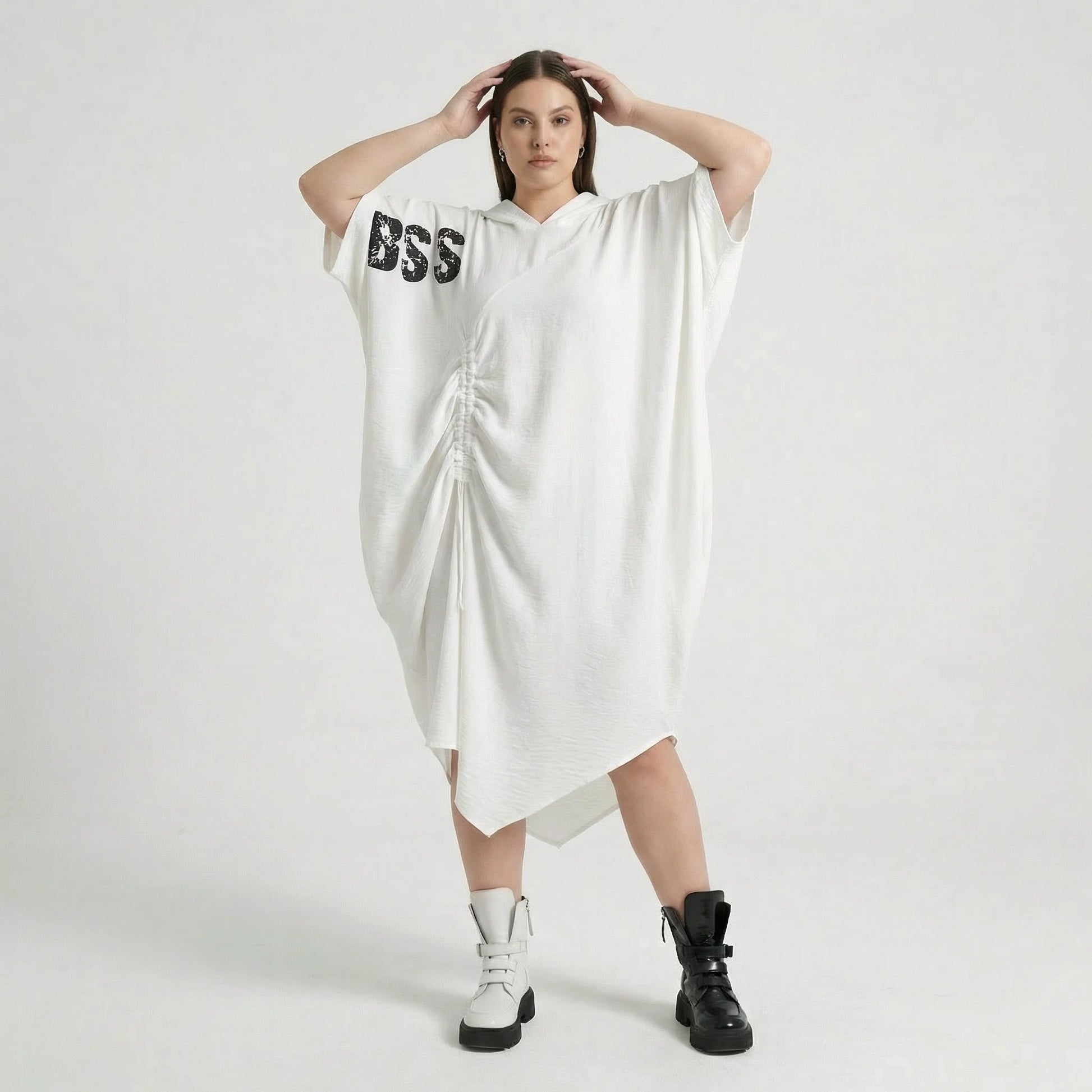  Bukezy Kleid in gerundeter Form, aus Baumwolle, 1877, Weiß, Ausgefallen, Zeitlos, Schick