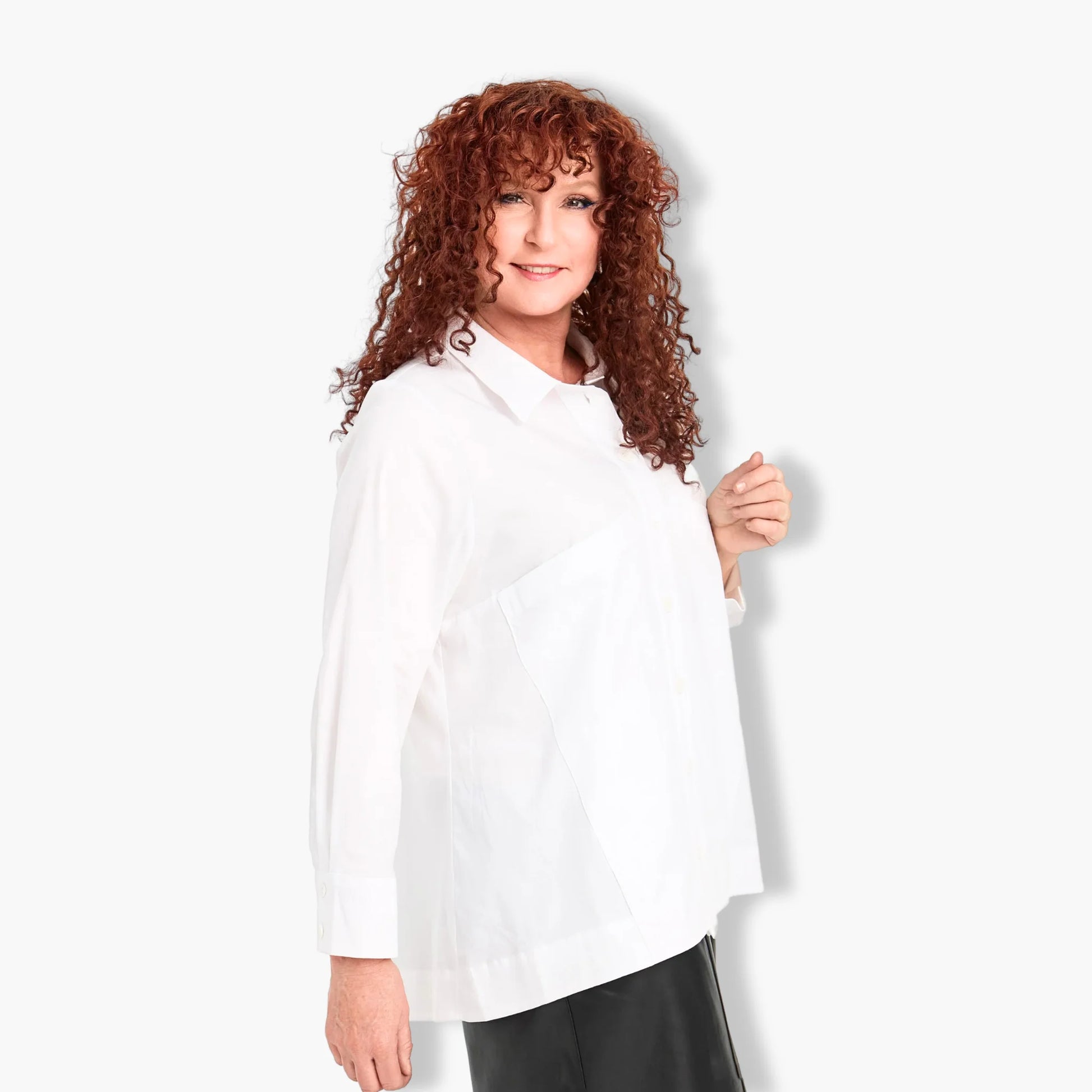  Stilvolle A-Form Bluse in Weiß aus Baumwolle für Plus Size - Eleganz für Herbst und Winter