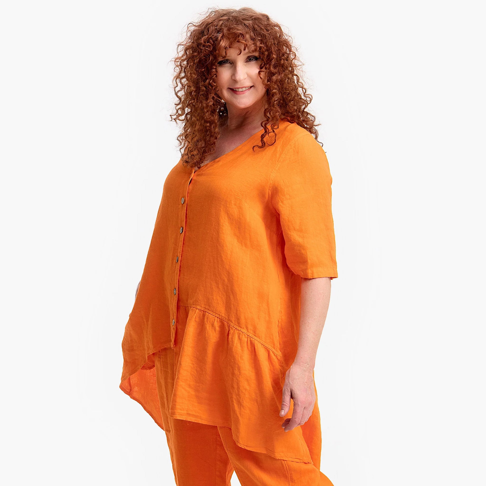  Tunika von Do Your Best aus Leinen in Vokuhila-Form, FS246.D662, Orange, Schick, Modern