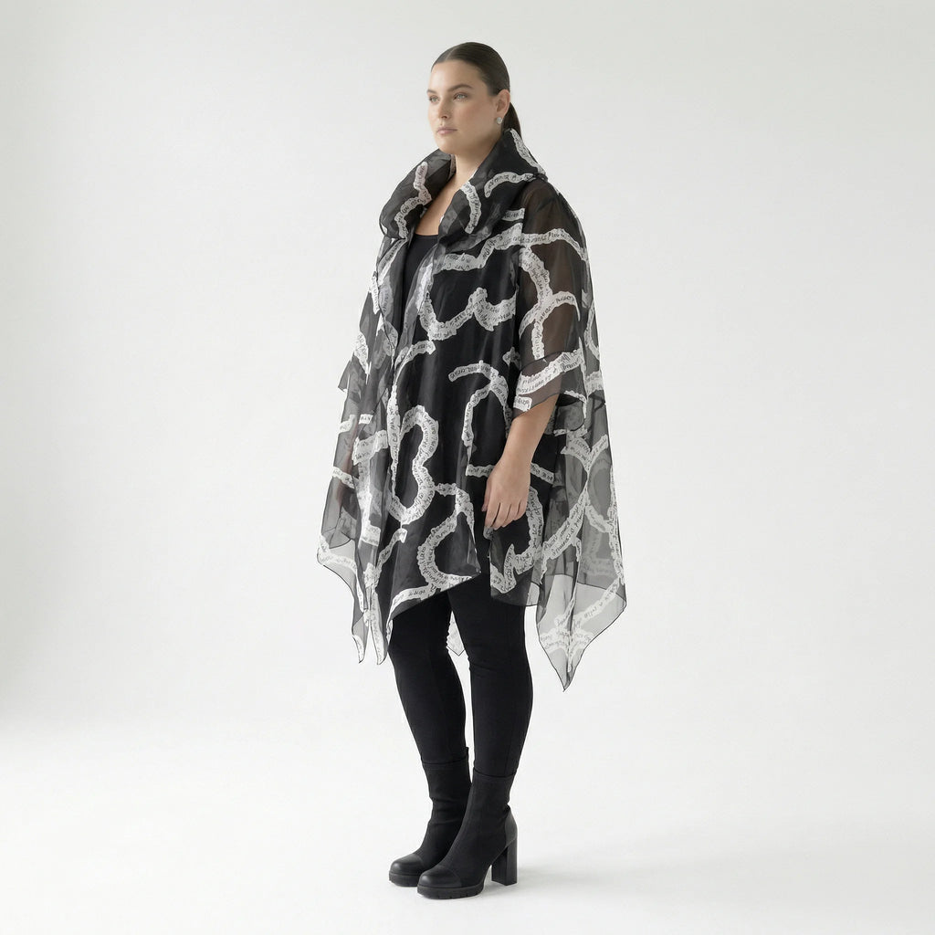  A-Form Mantel von H4 Fashion aus Polyamid, 8021, Schwarz, Ausgefallen, Zeitlos, Schick