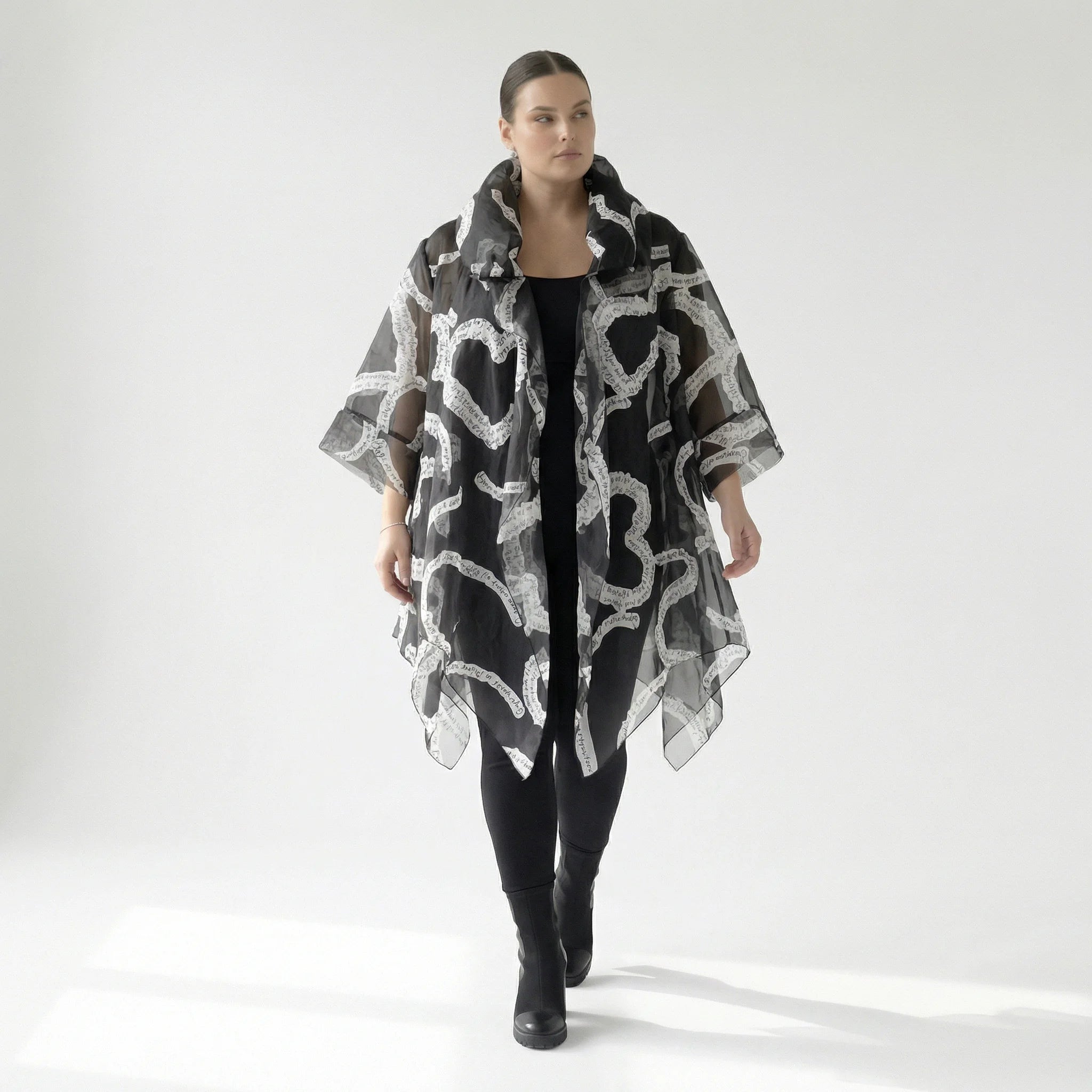  A-Form Mantel von H4 Fashion aus Polyamid, 8021, Schwarz, Ausgefallen, Zeitlos, Schick