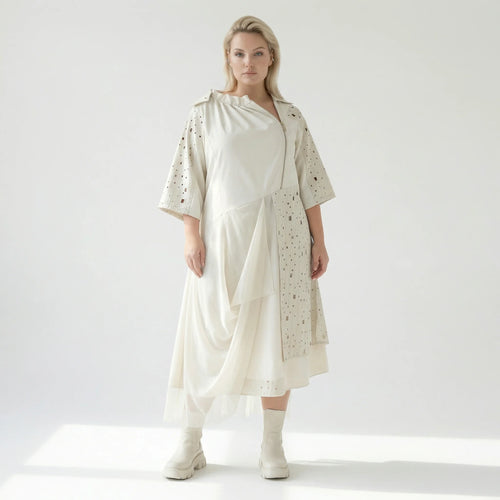 A-Form Kleid von H4 Fashion aus Polyamid, 8022, Ecru, Ausgefallen, Zeitlos, Schick