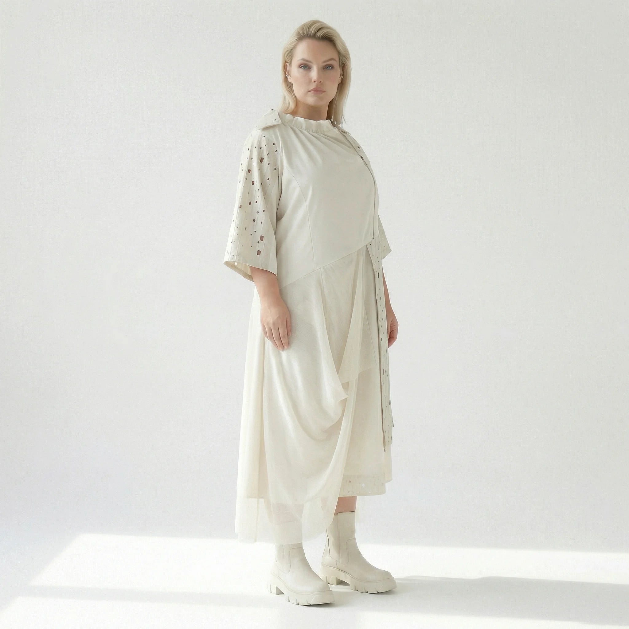  A-Form Kleid von H4 Fashion aus Polyamid, 8022, Ecru, Ausgefallen, Zeitlos, Schick