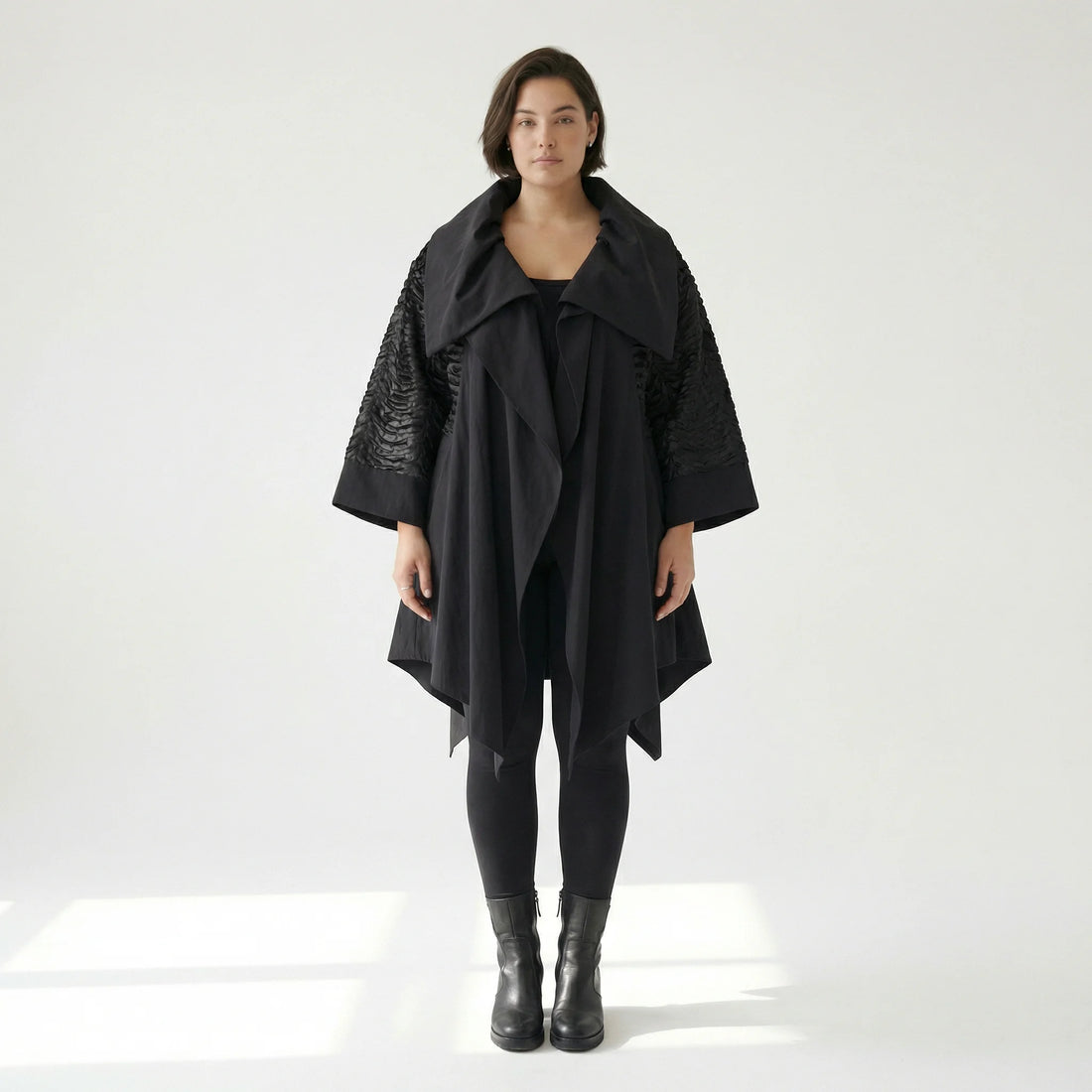  A-Form Mantel von H4 Fashion aus Polyamid, 8023, Schwarz, Ausgefallen, Zeitlos, Schick