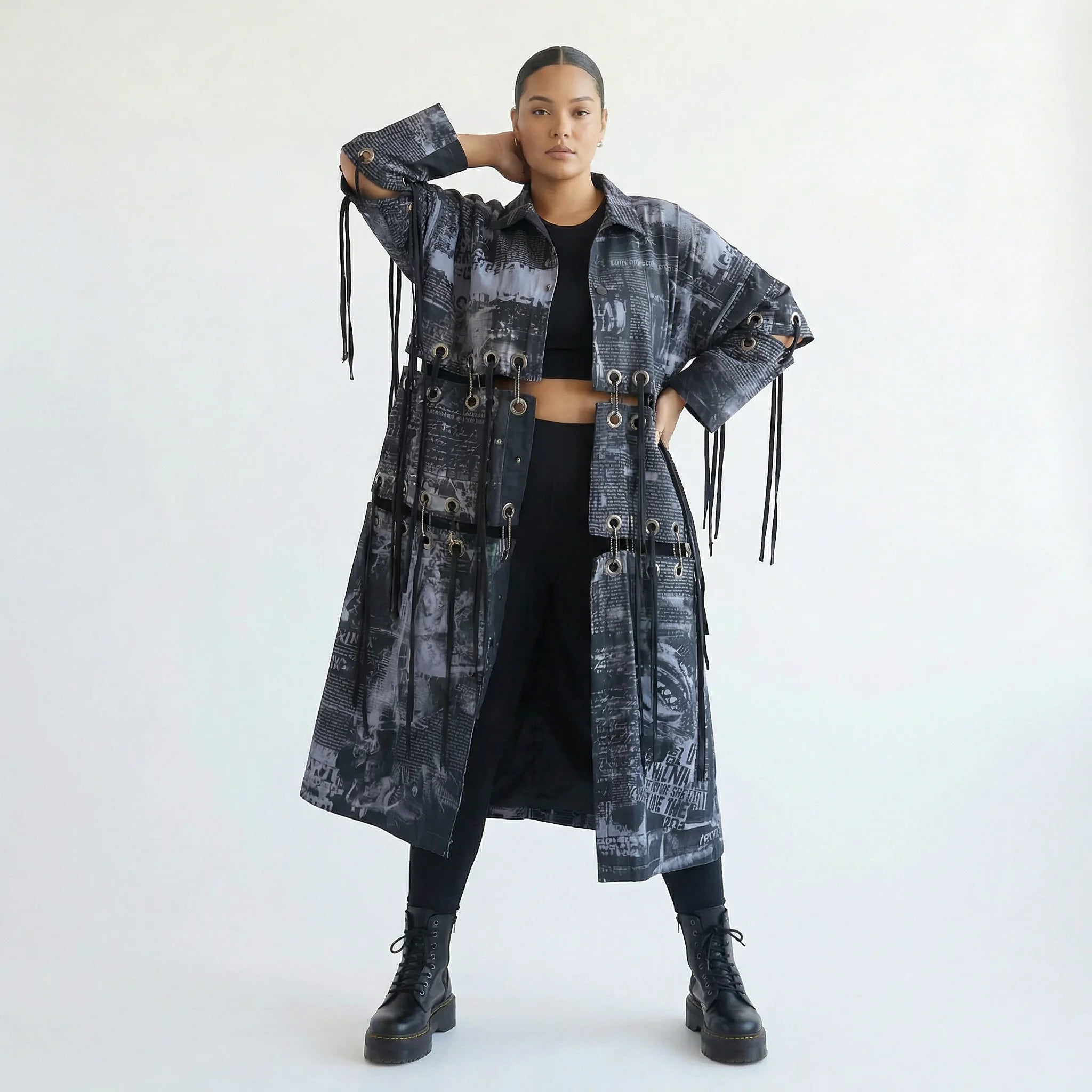 Mantel von H4 Fashion aus Baumwolle in gerader Form, ausgefallene Lagenlook Mode