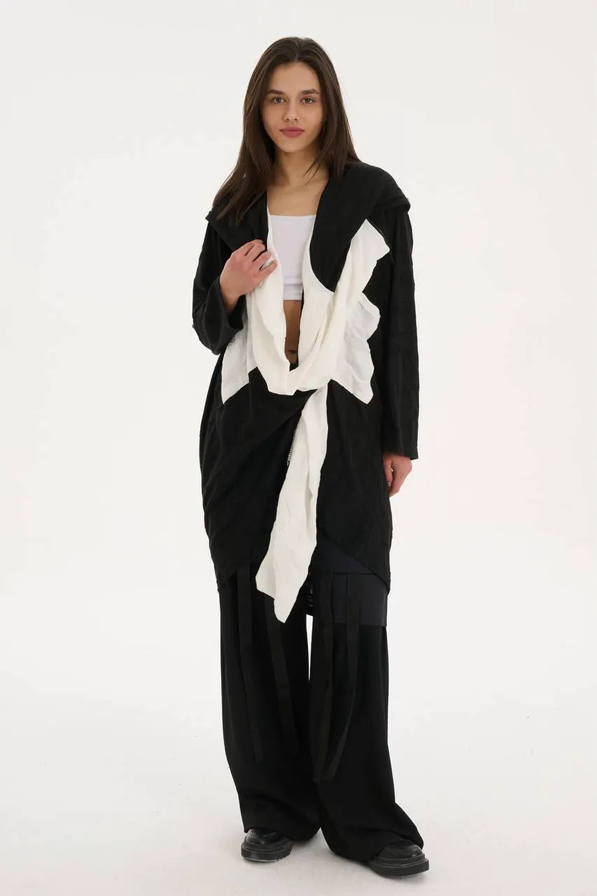  Mantel von Les Mios aus Baumwolle, 7003, Schwarz/Weiß, Schick, Modern, Bequem, Schick