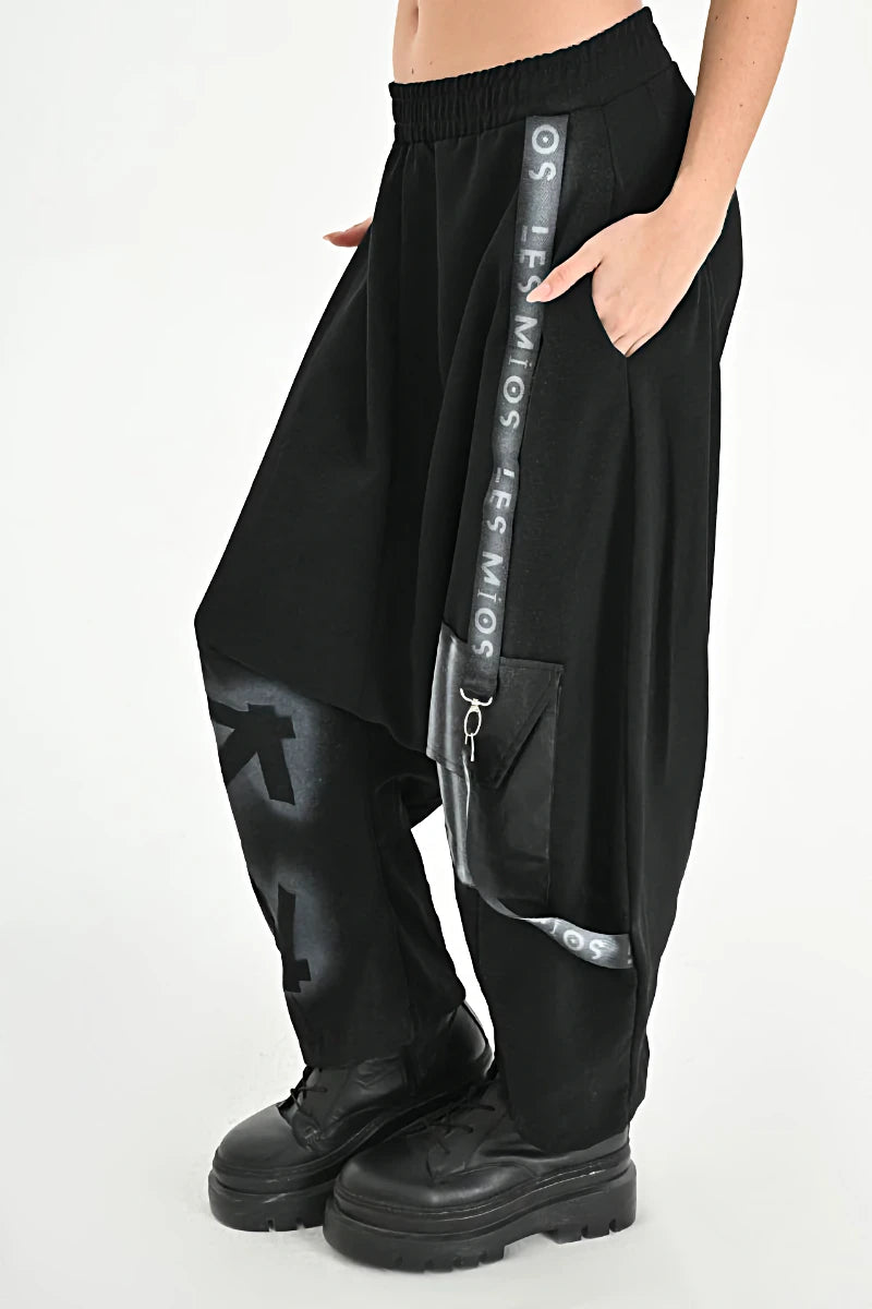  Haremshose von Les Mios aus Polyester, 7069, Schwarz/Weiß, Pinselstrich, Ausgefallen